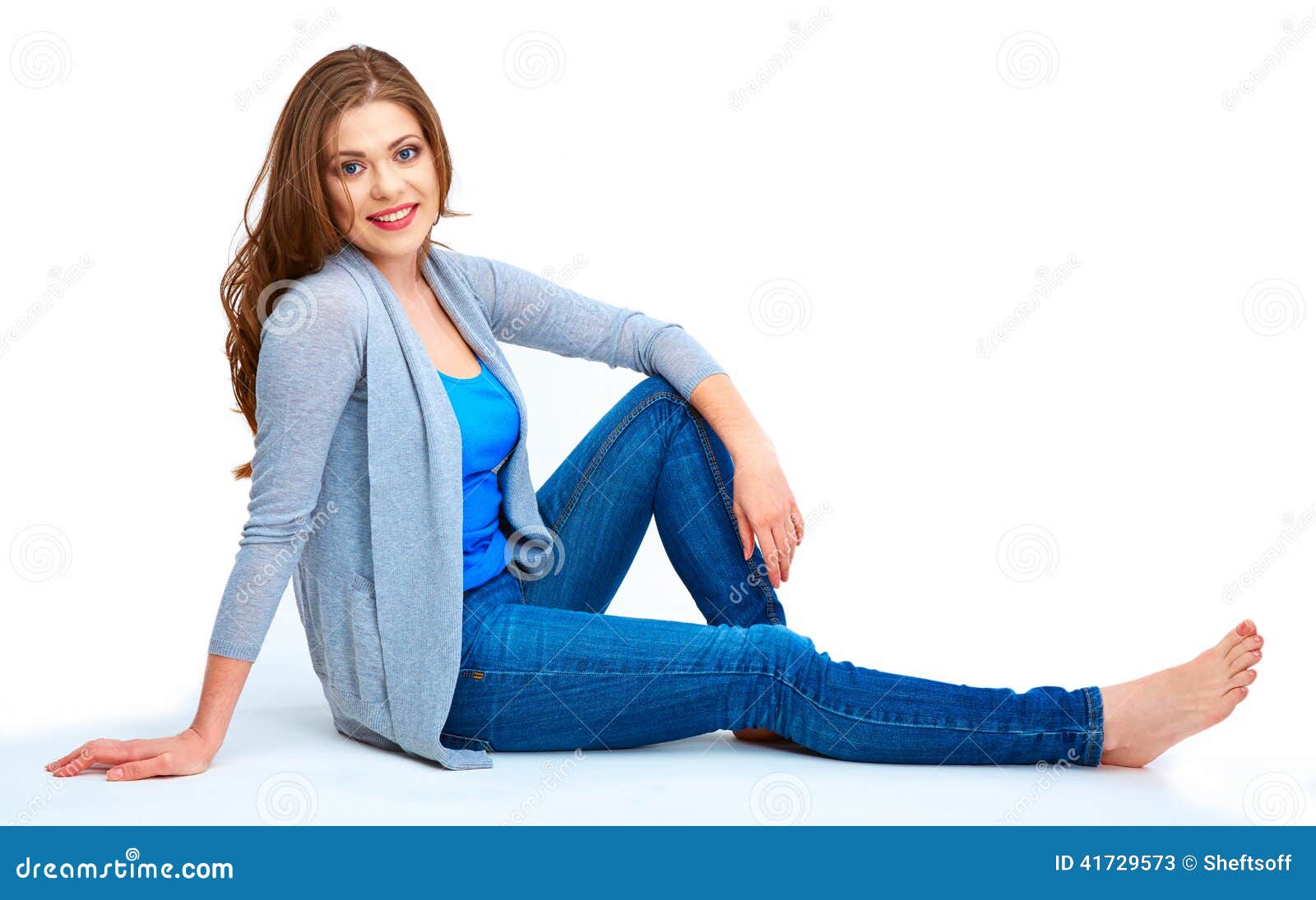 Young Woman Full Body Portrait. Beautiful Smiling Girl Stock Image ...