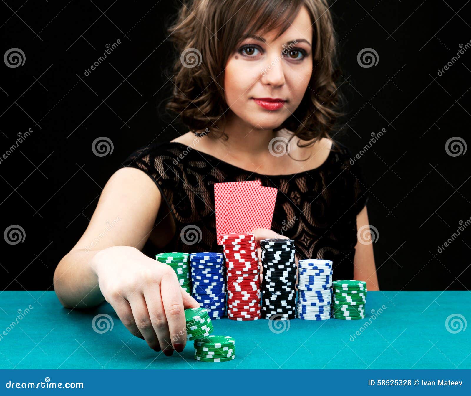 Young Woman with Gambling Chips Stock Photo - Image of smiling, angle ...