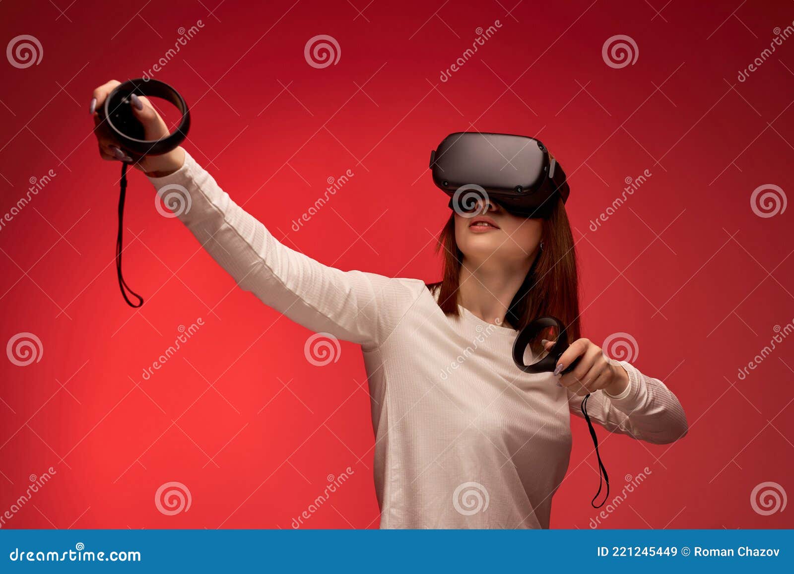 Young Woman Getting Experience Using VRheadset Glasses of Virtual