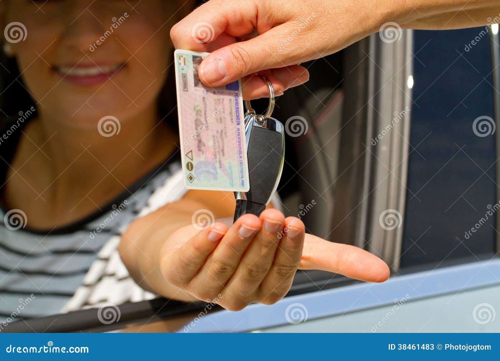 Young Woman Getting Her Driver License And Car Key Stock Image Image