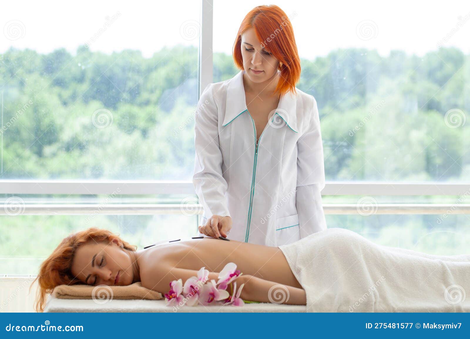 Young Woman Getting Hot Stone Massage In Spa Salon Stock Image Image Of Medicine Luxury