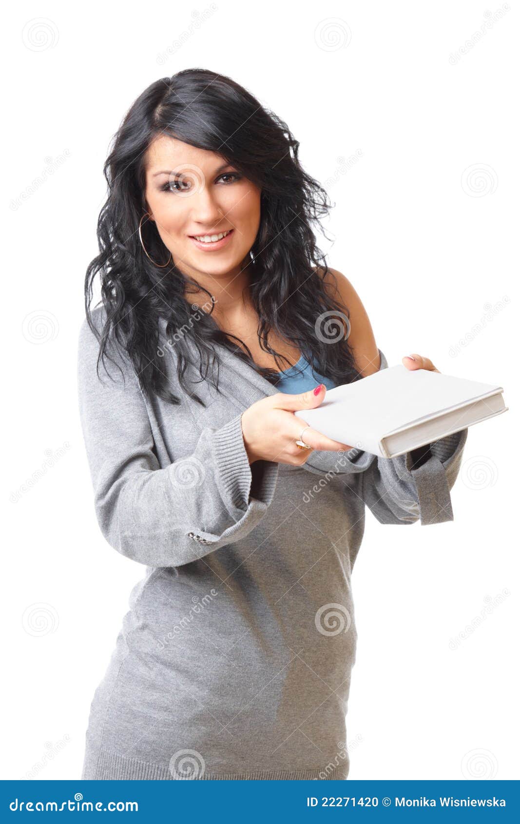 Young Woman Giving the Book on White Background Stock Photo - Image of ...