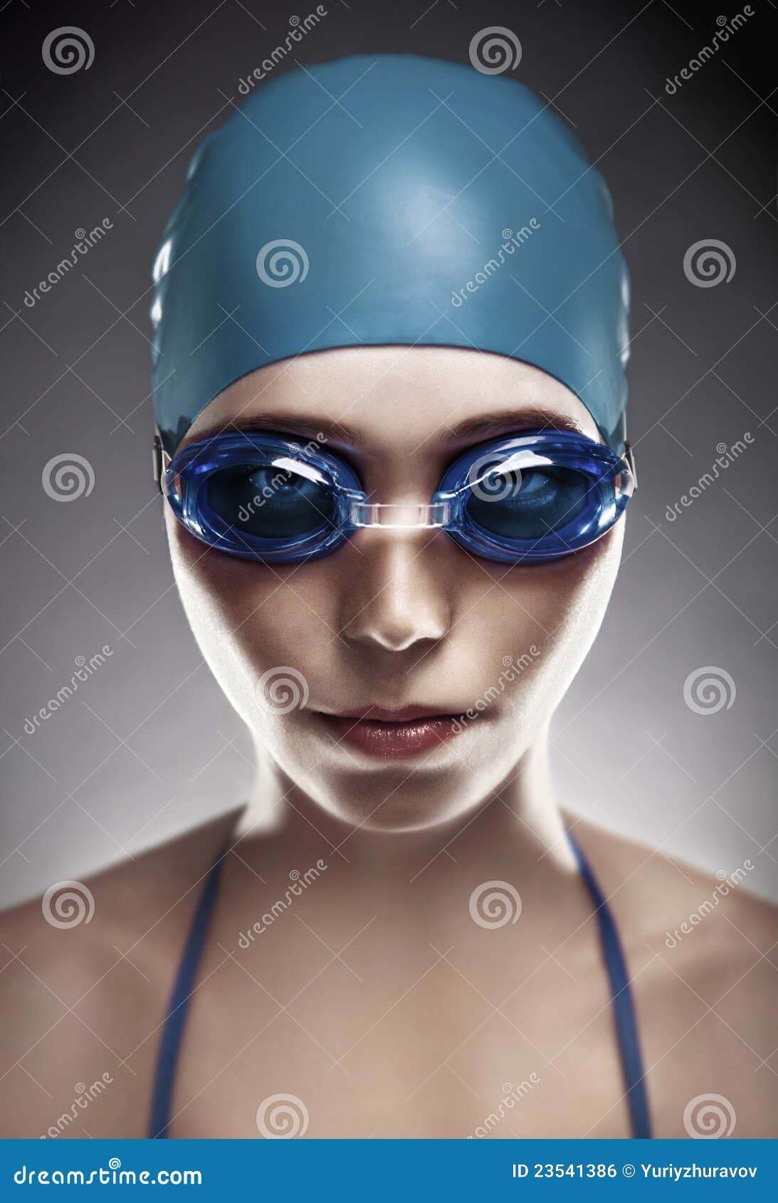 Young Woman in Goggles and Swimming Cap Stock Photo Image of athletic