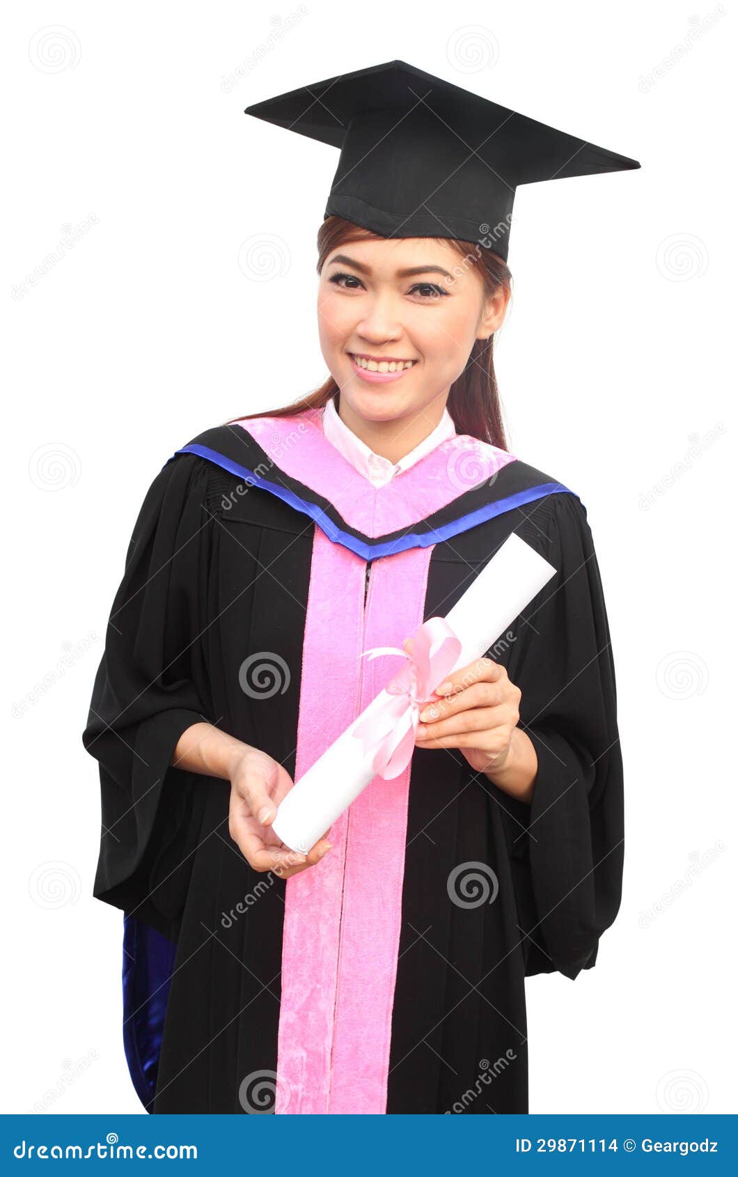 Woman With Graduation Cap And Gown With Arm Raised Stock Images ...