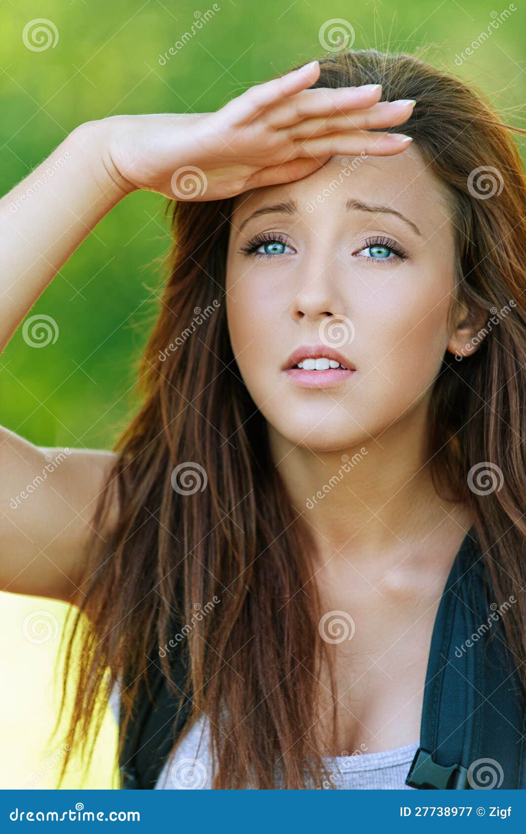 Young Woman with Hand Closes Eyes Stock Image - Image of hand, boredom ...