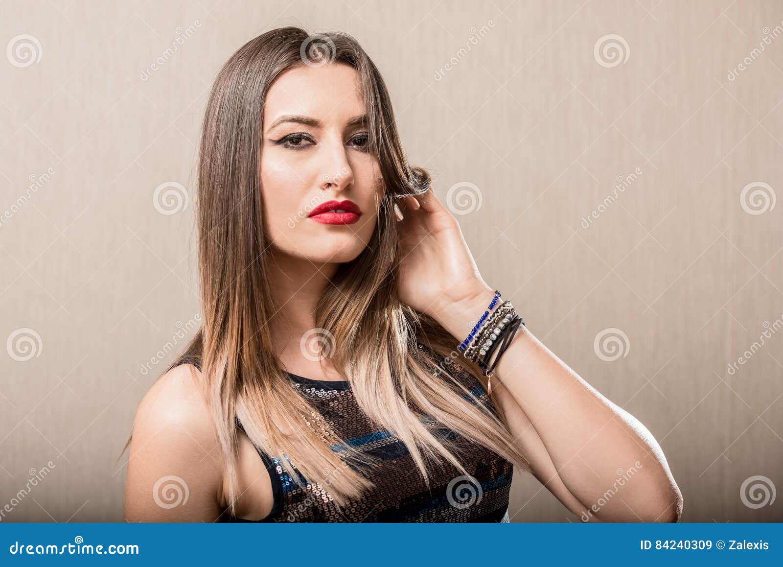 Young Woman with Hand in Her Hair Stock Image - Image of disco ...
