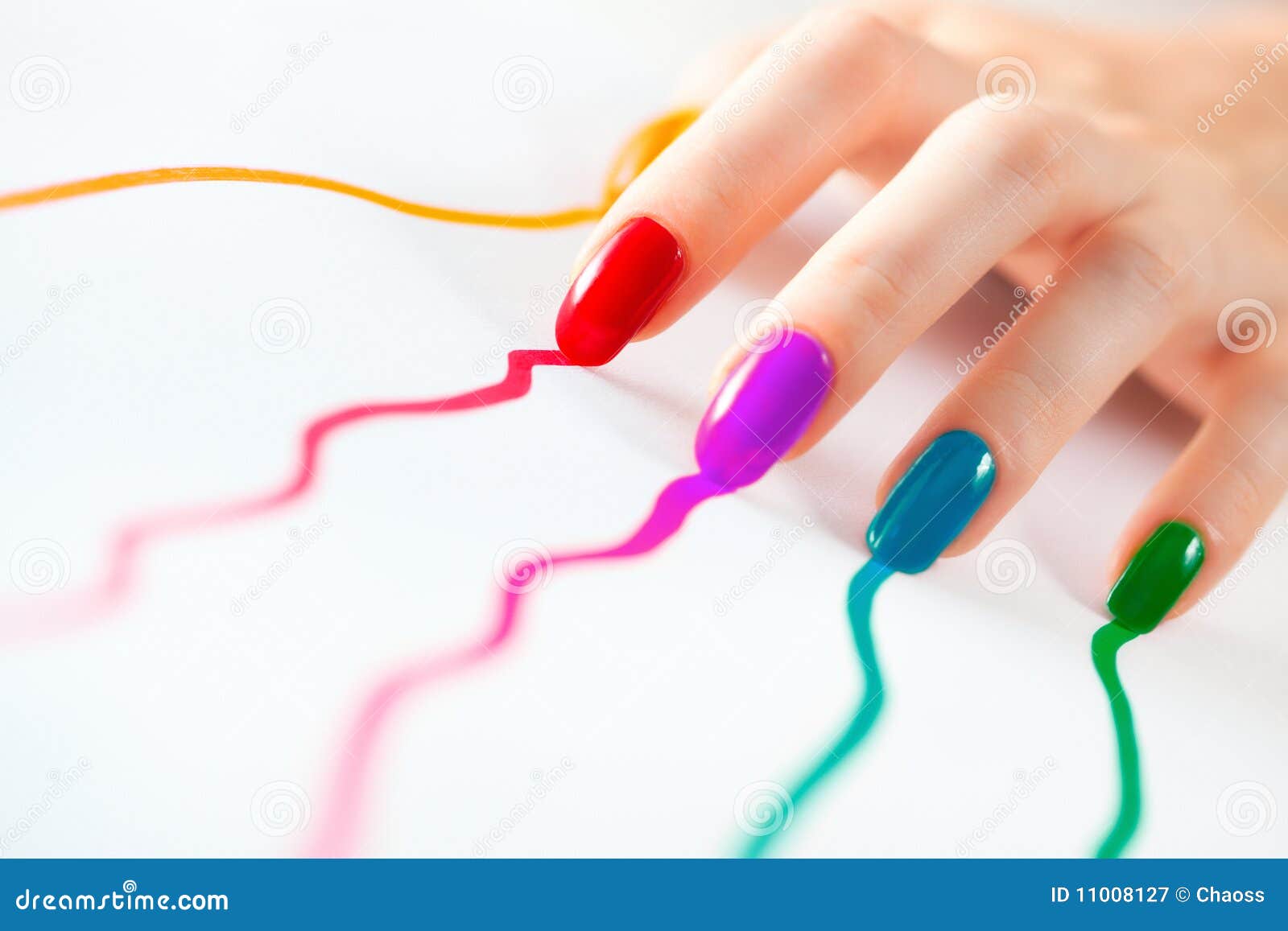 Young Woman Hand with Multicoloured Nails Stock Image - Image of violet ...