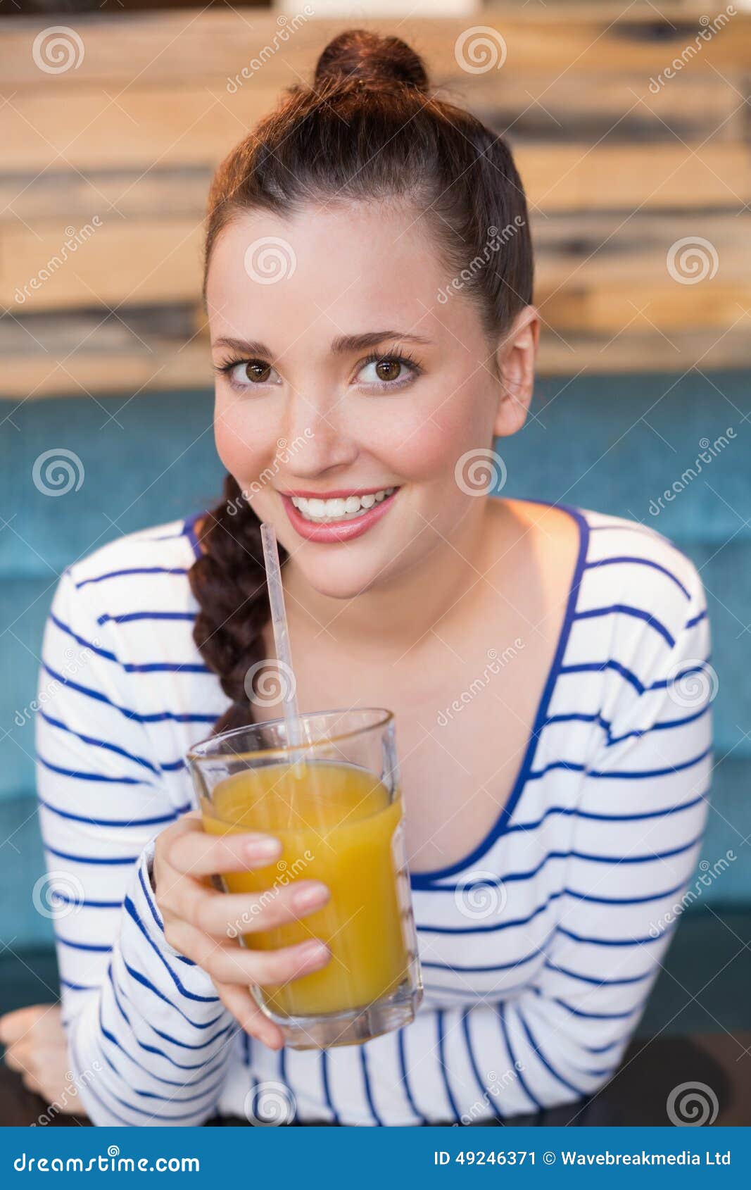 Young Woman Having Glass of Orange Juice Stock Image - Image of cafe ...