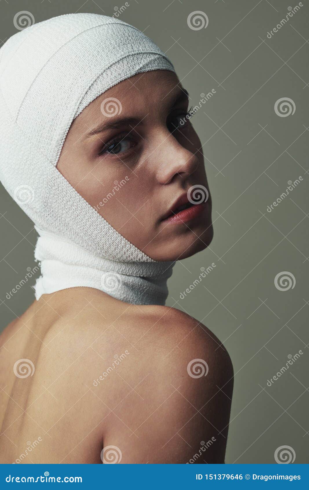 Young Woman with Head Bandage Stock Photo - Image of cosmetology ...