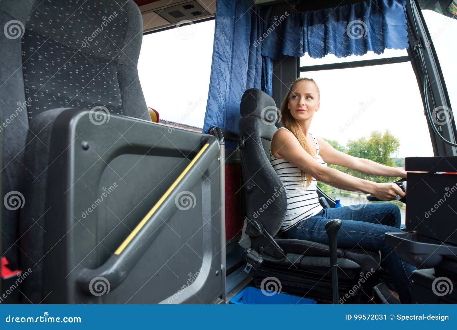 Young Woman In Her Function As A Bus Driver Stock Image Image Of 