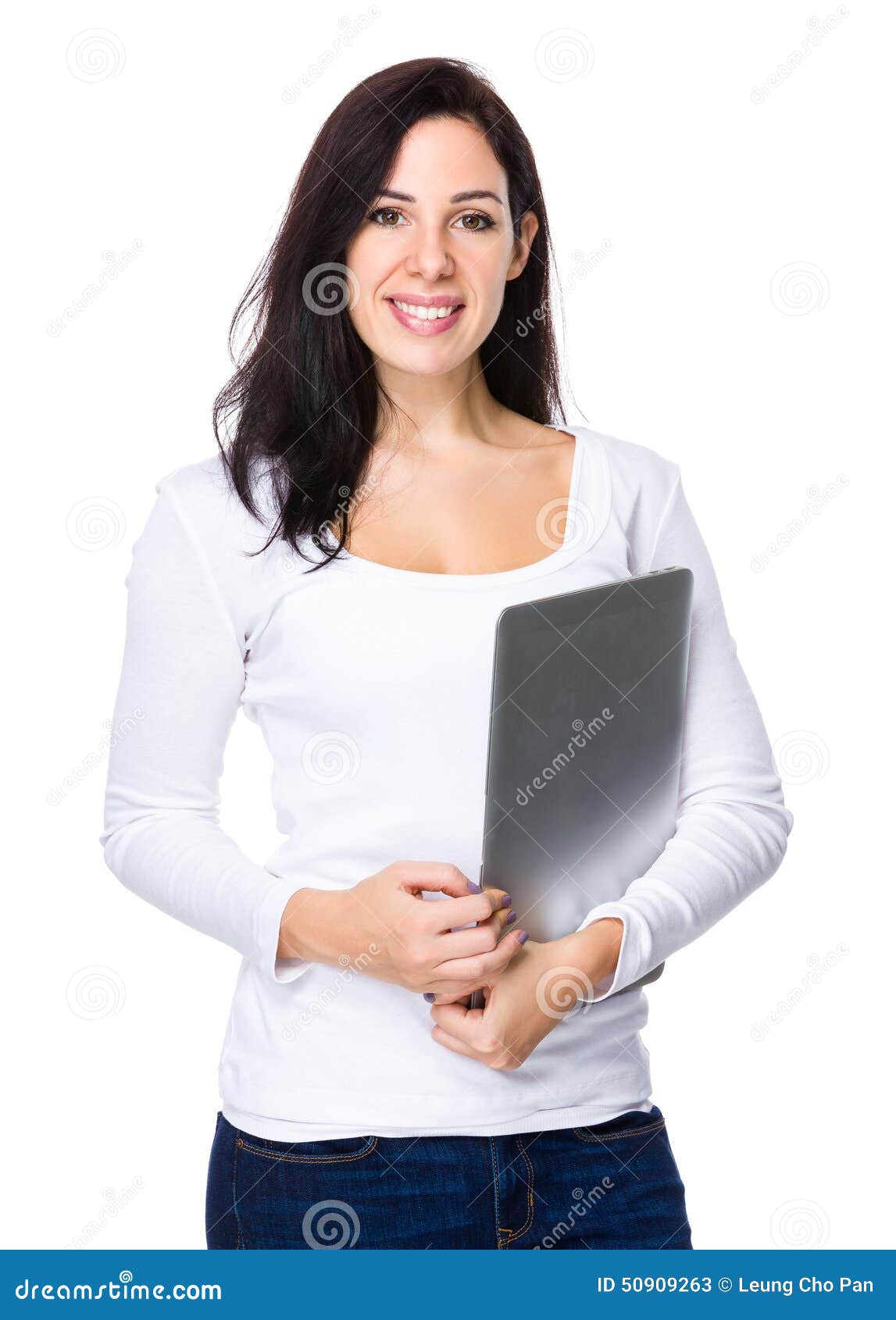 Young Woman Hold with Laptop Stock Image Image of clothes, girl 50909263