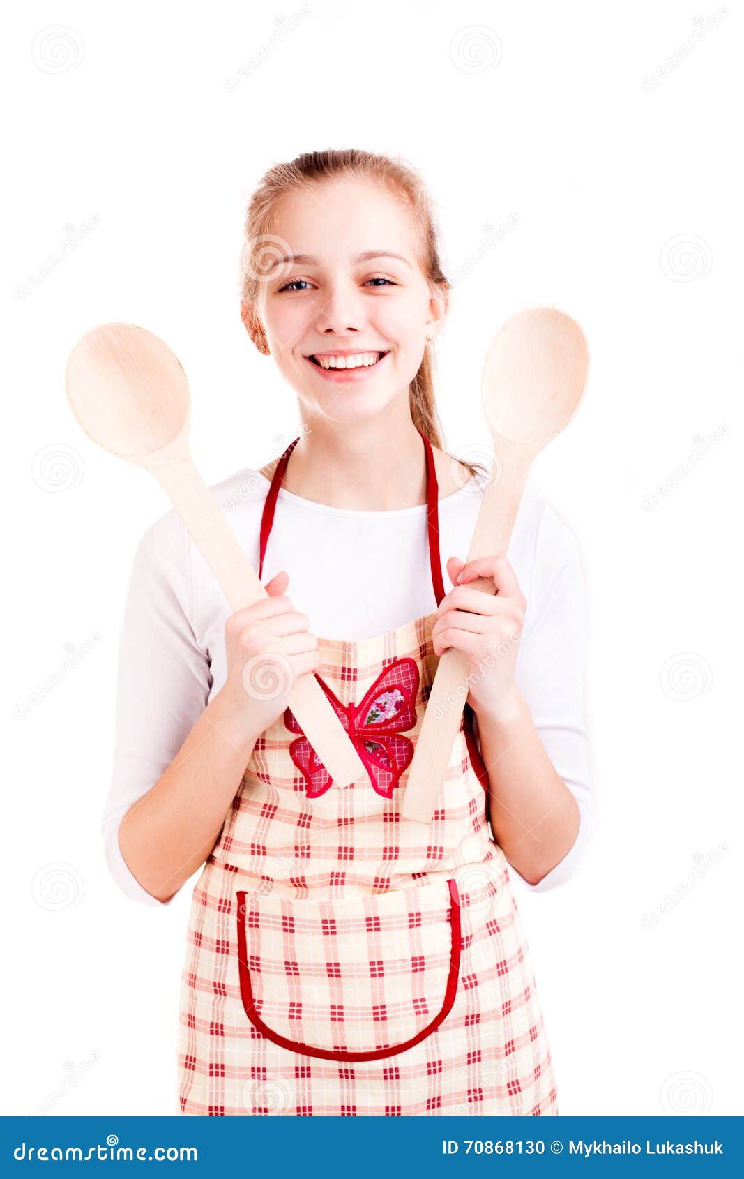 Young Woman Hold Wood Spoons Stock Photo Image of hand, female 70868130