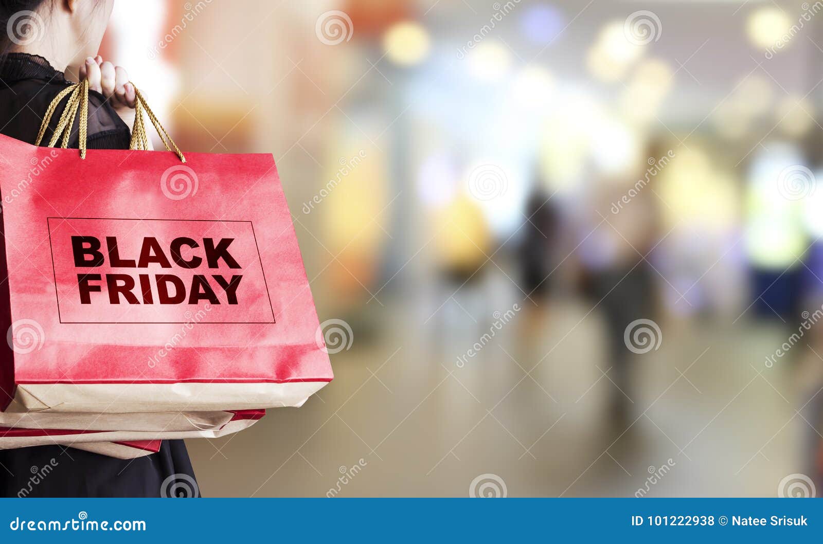 Young Woman Holding Black Friday Shopping Bag Stock Photo - Image of ...