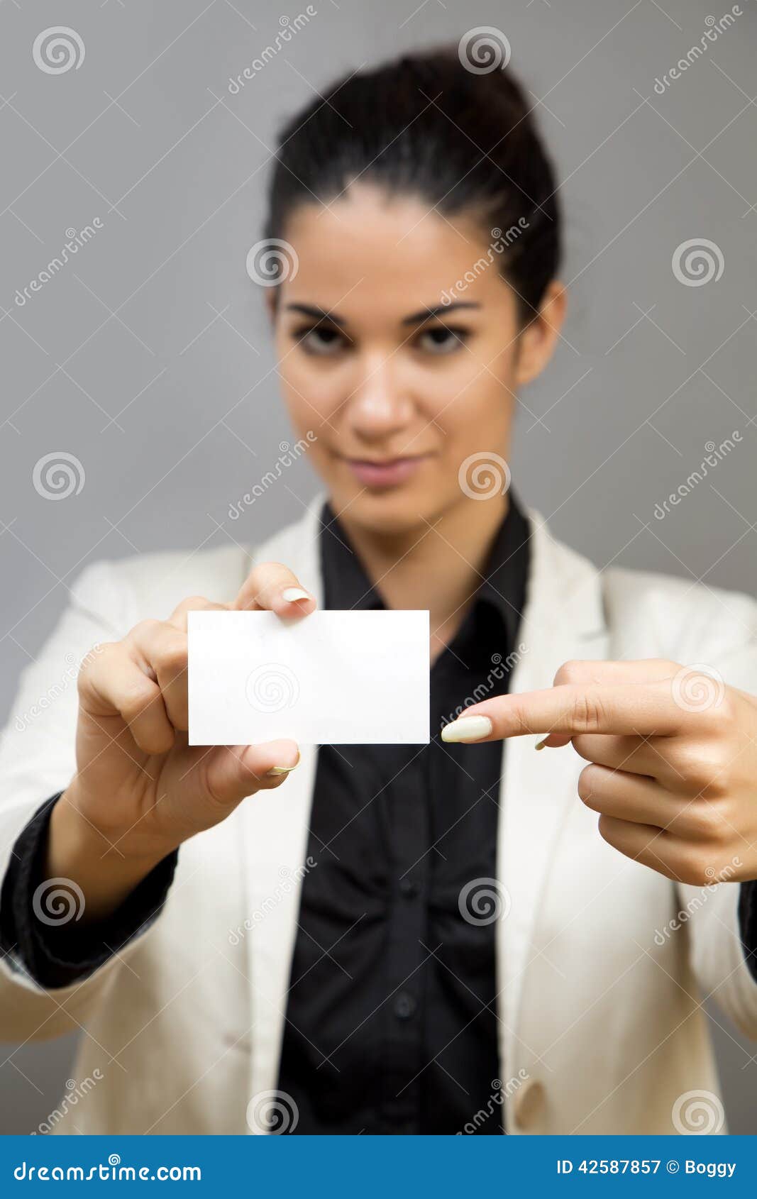 Young Woman Holding Blank Card Stock Image Image of advertise, copy