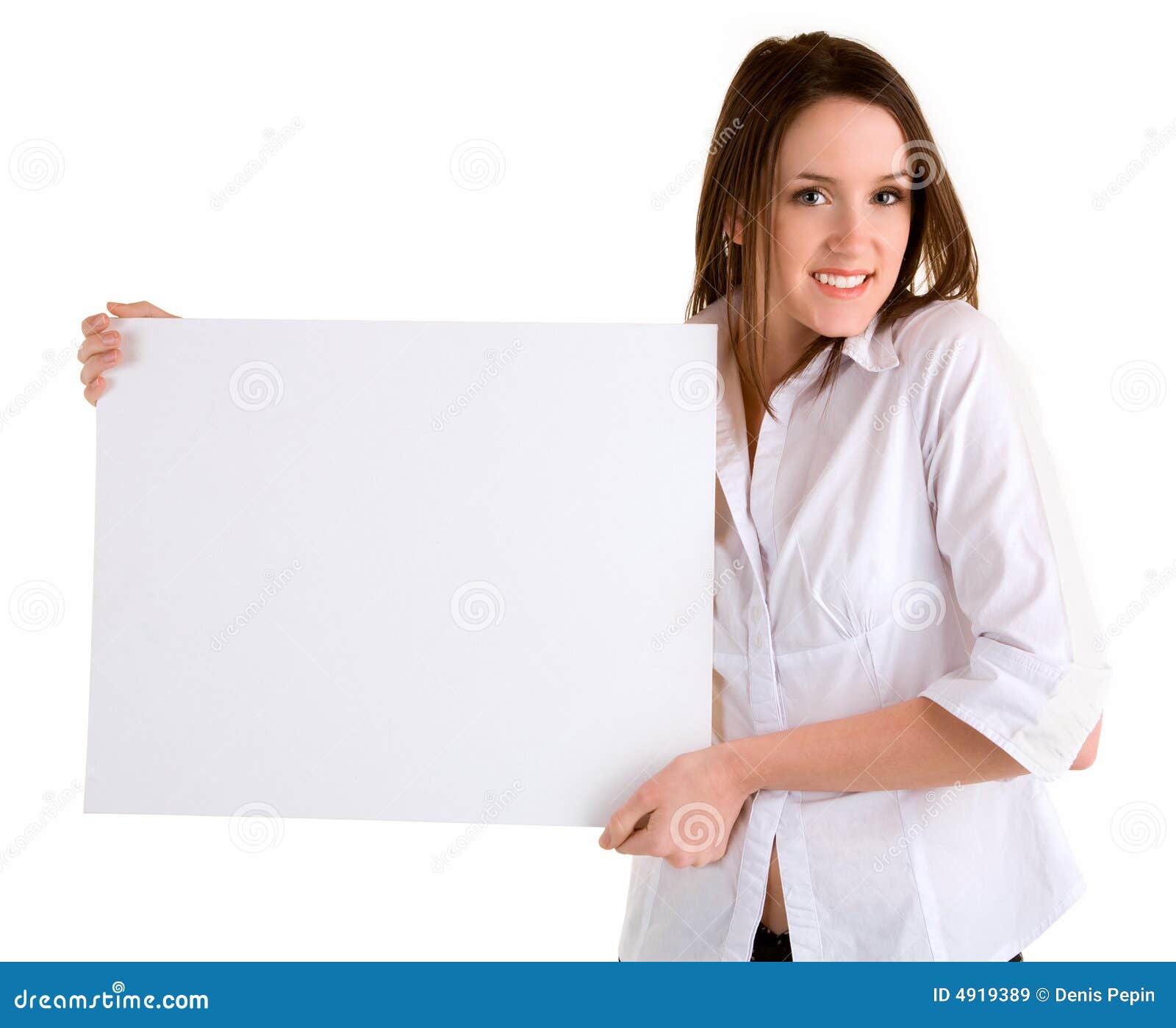 Young Woman Holding a Blank White Sign Stock Image Image of empty