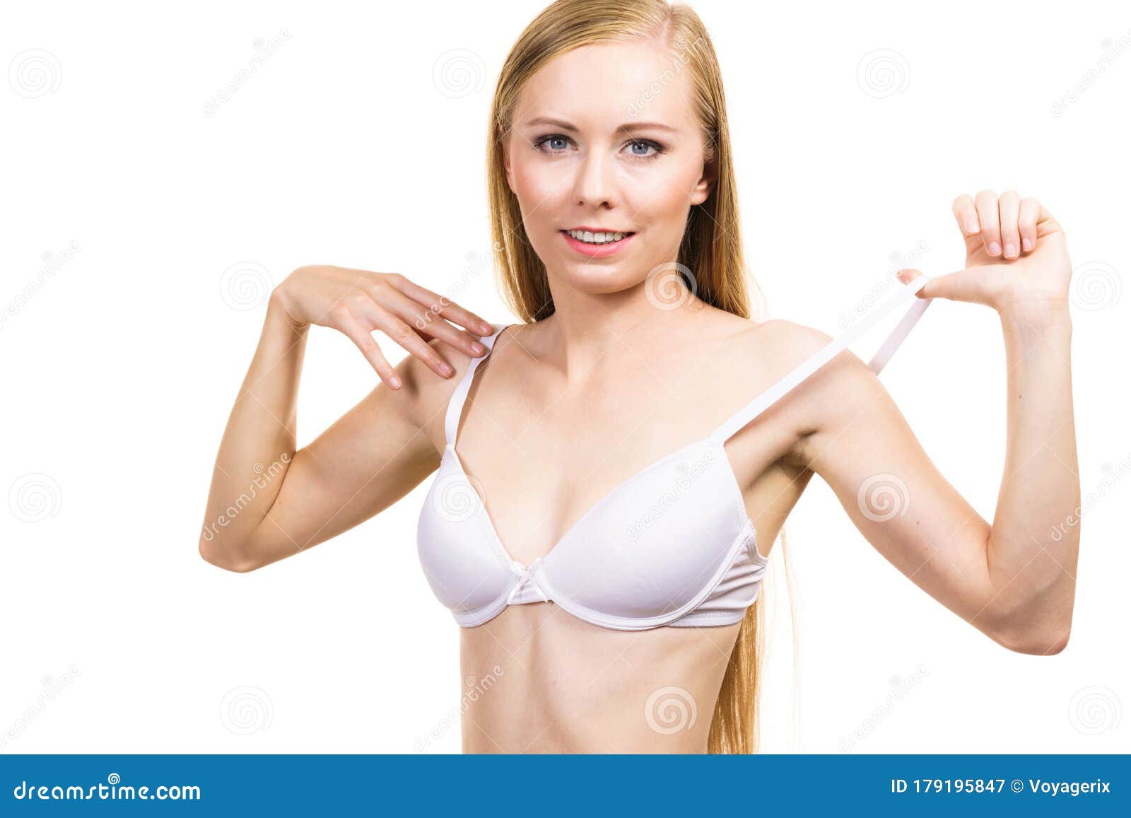 Young Woman Holding Bra Strap Stock Image - Image of slipping, shoulder:  179195847