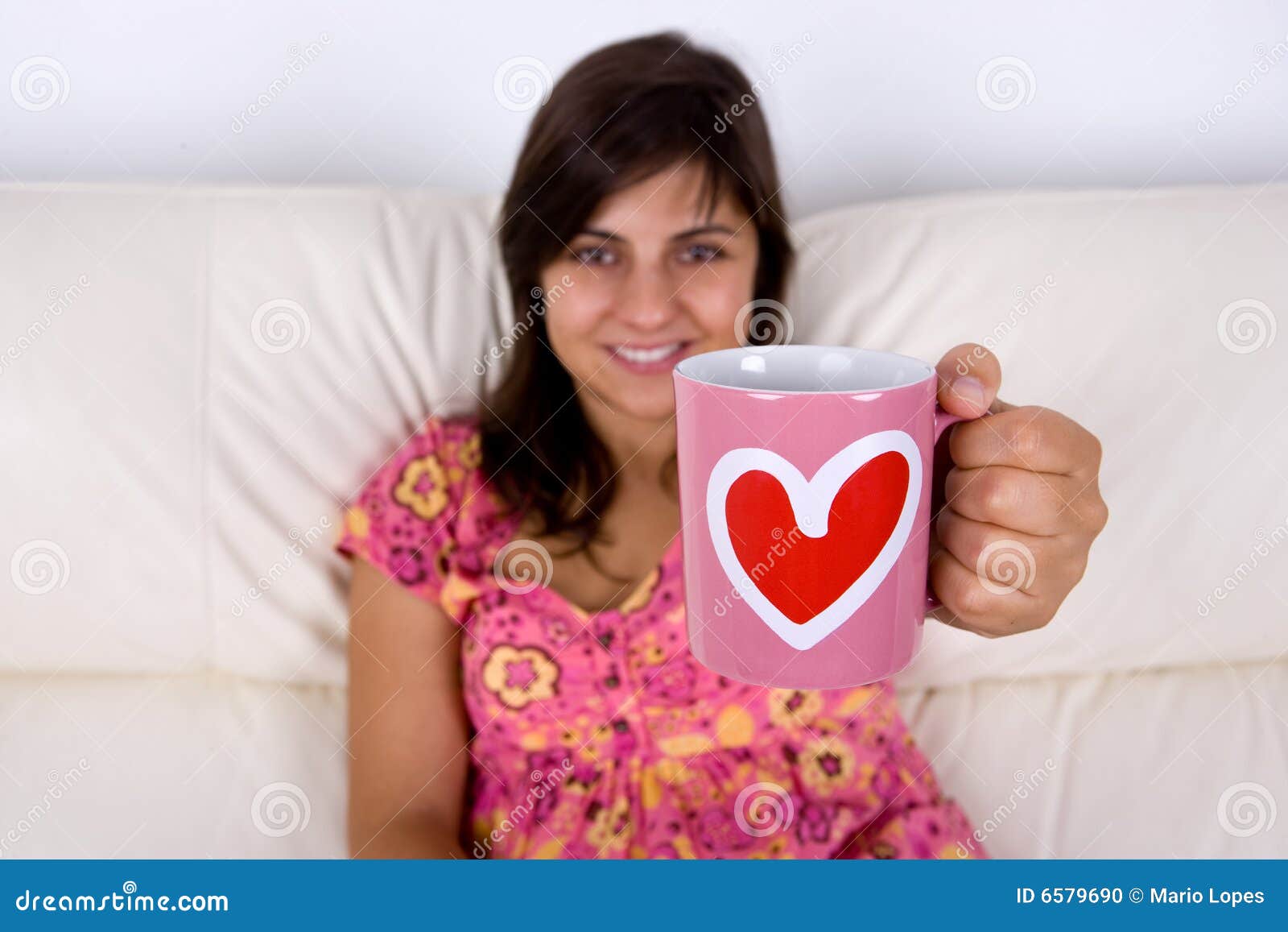 Young Woman Holding Coffee Cup with Heart Shape Stock Photo Image of