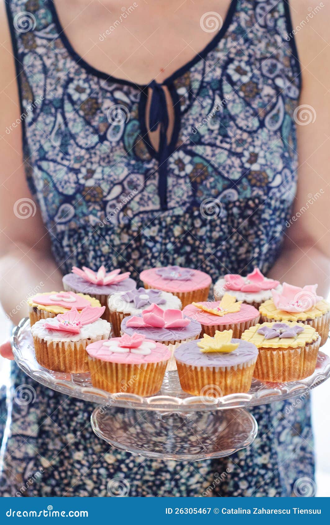 Young Woman Holding Cupcakes Plate Stock Image Image of pink, food 26305467
