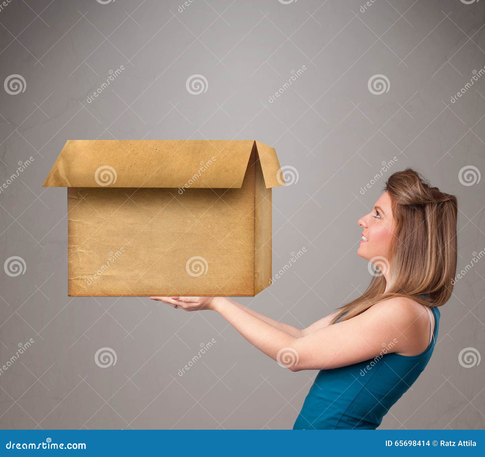 Young Woman Holding an Empty Cardboard Box Stock Photo Image of pack