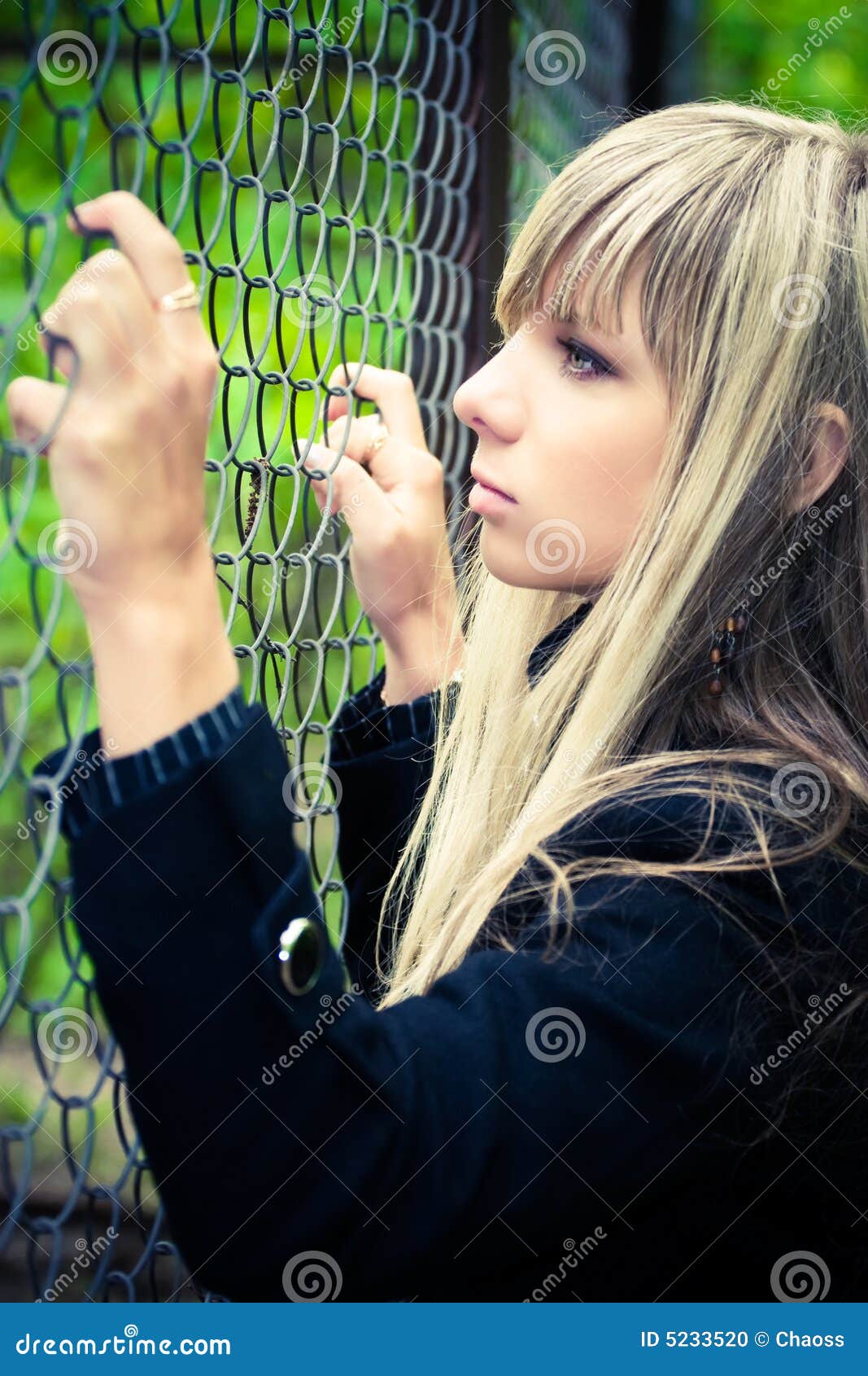 Young Woman Holding on Fence Stock Photo Image of lattice, hair 5233520