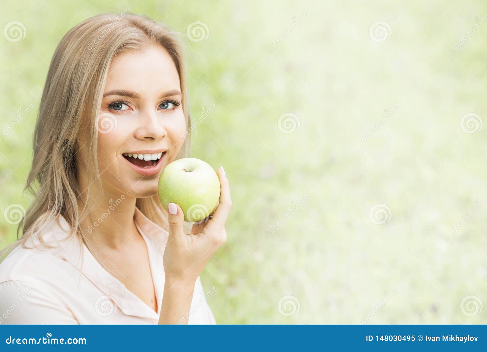 Woman With Green Apple Stock Image Image Of Beautiful 148030495