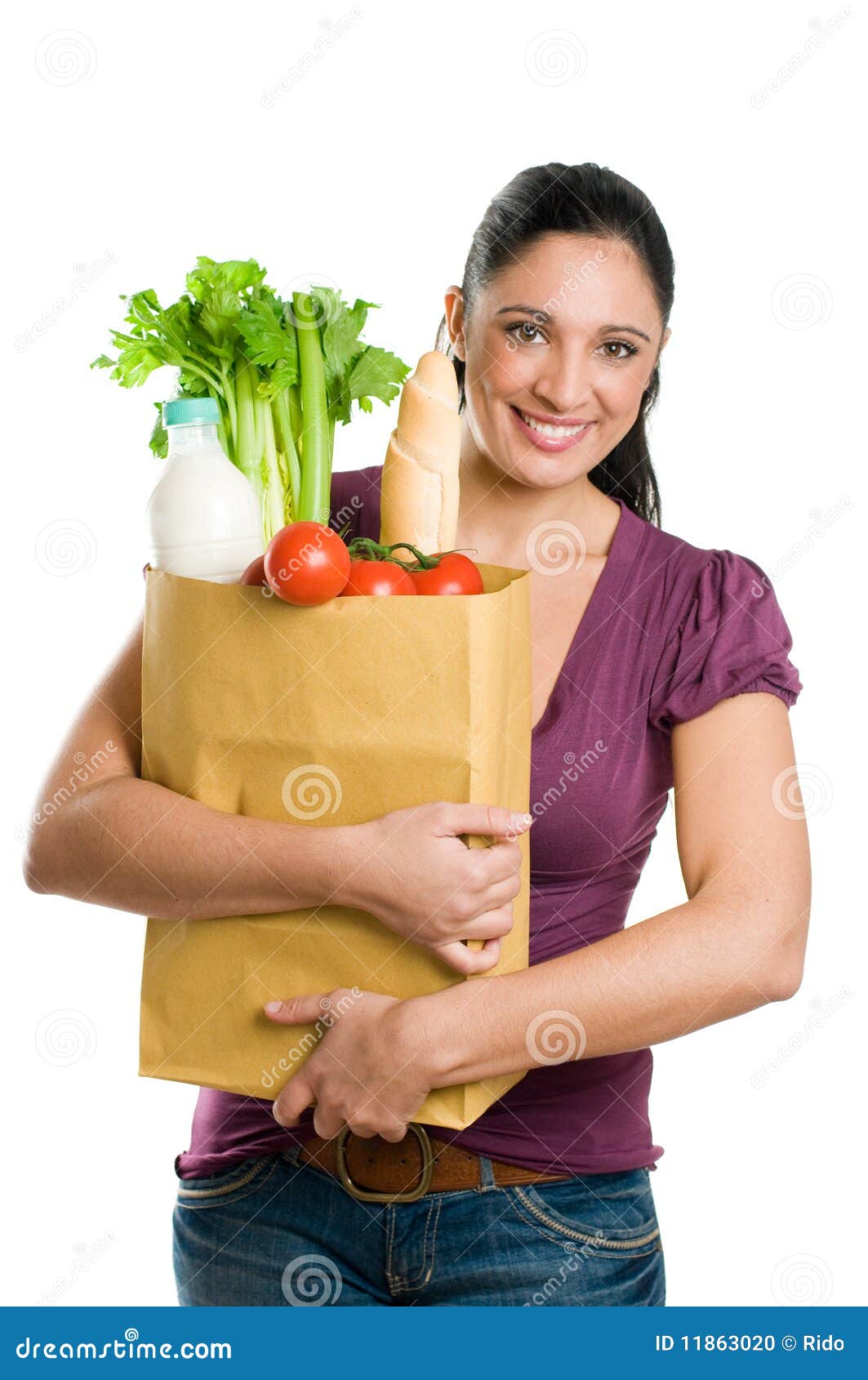 Young Woman Holding a Grocery Bag Stock Photo Image of holding, alone