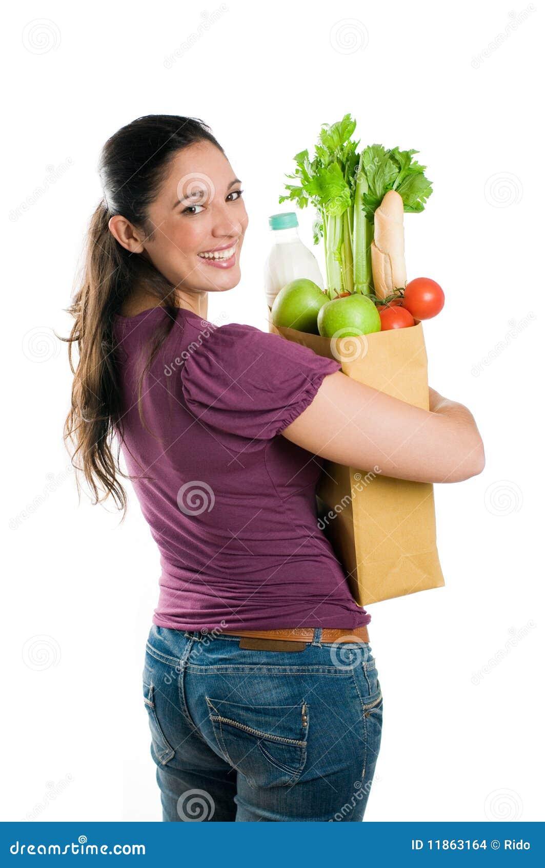 Young Woman Holding a Grocery Bag Stock Photo Image of grocery