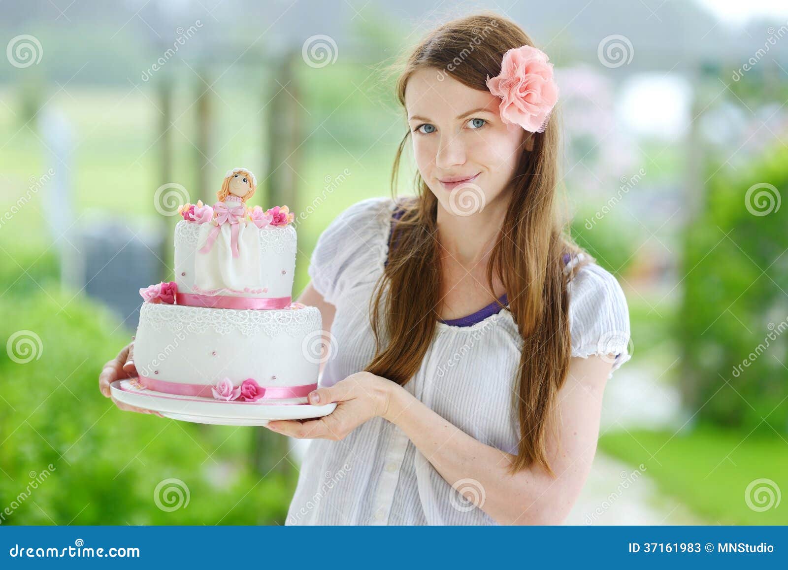 Young Woman Holding Her Birthday Cake Stock Image Image of dessert