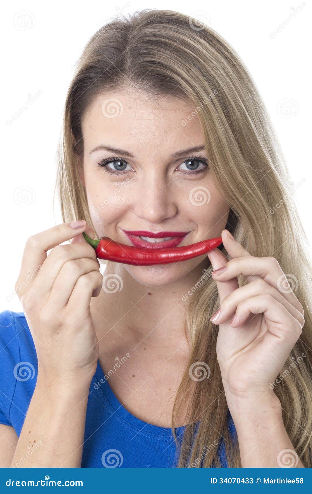 Young Woman Holding a Red Chilli Pepper Stock Image Image of