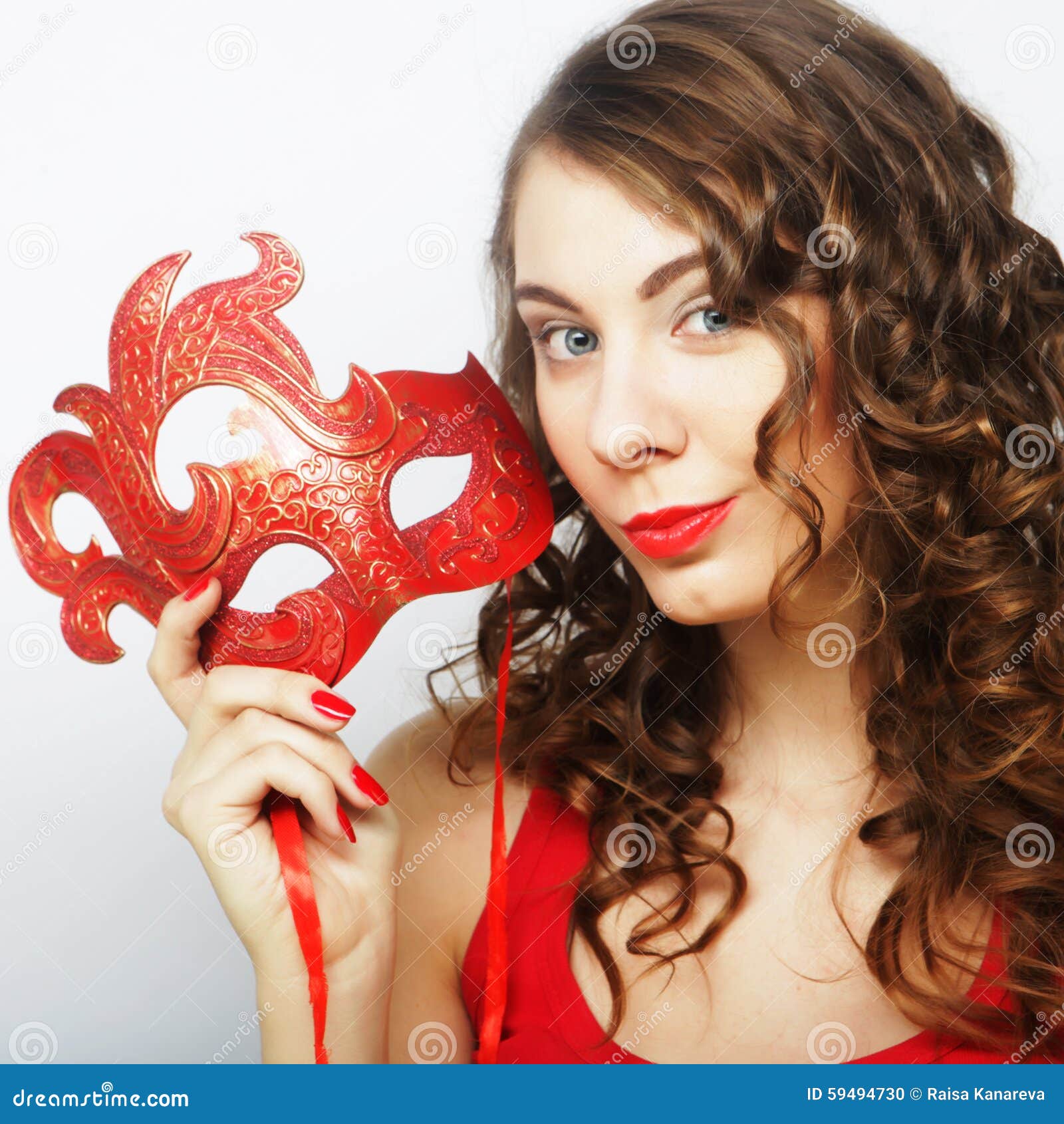 Young Woman Holding Red Mask Stock Photo Image of attractive, female