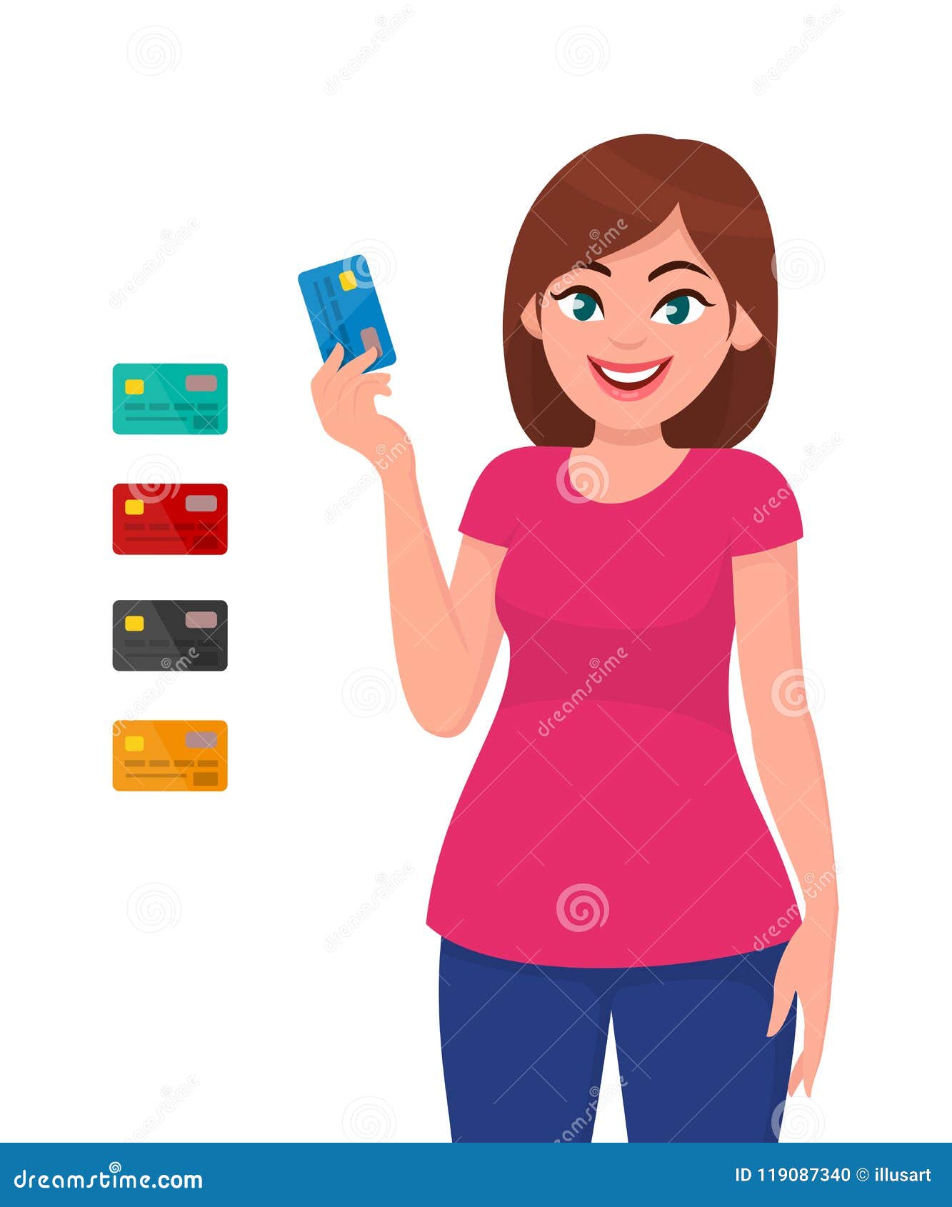 Young Woman Holding and Showing Credit/debit Card. Girl Showing a