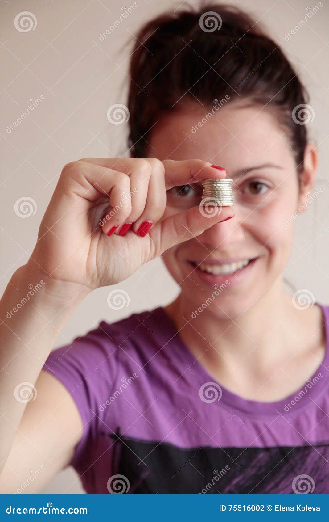 Young Woman Holding Stack of Coins Stock Photo Image of business