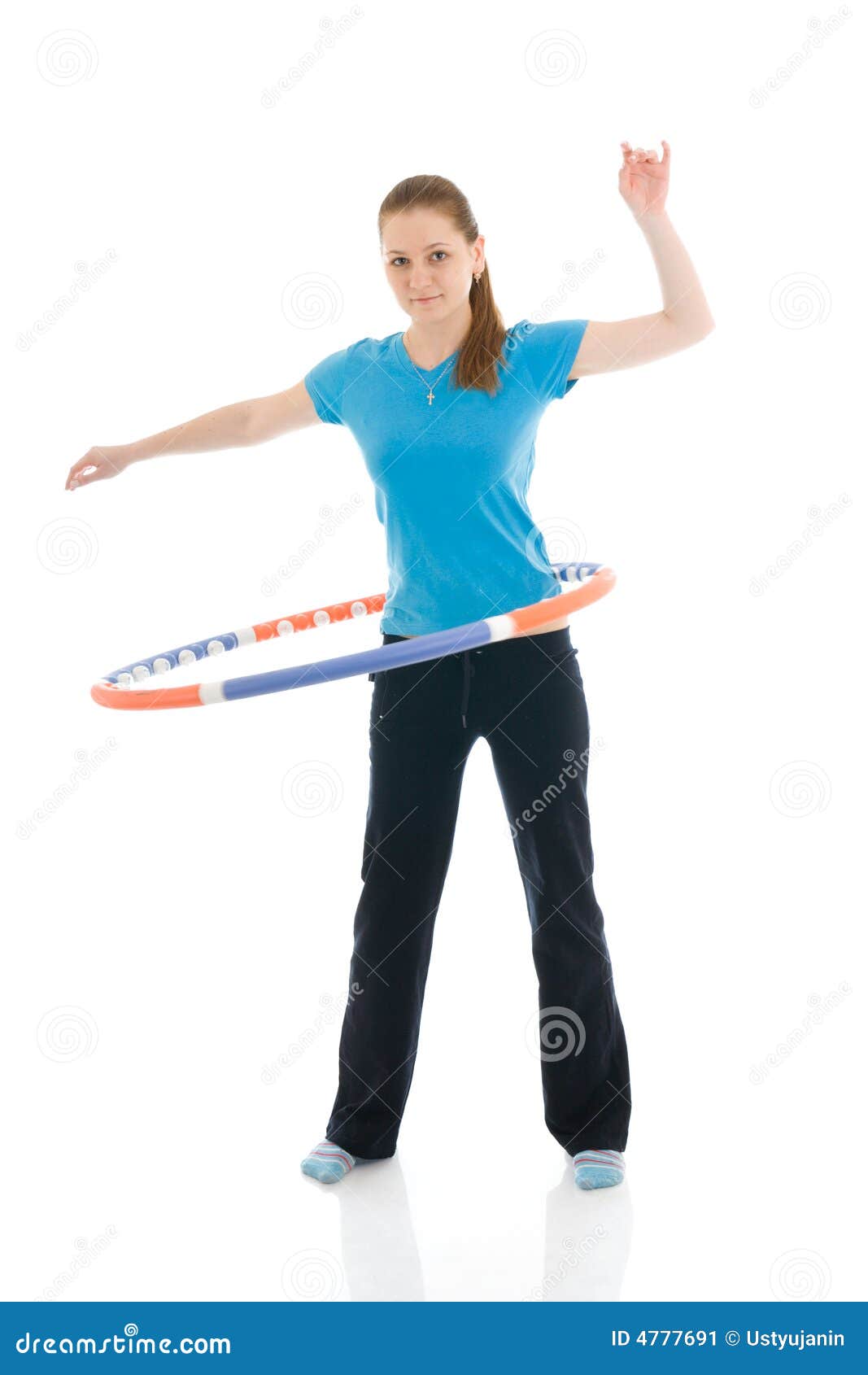 The young woman with the hoop isolated on a white background