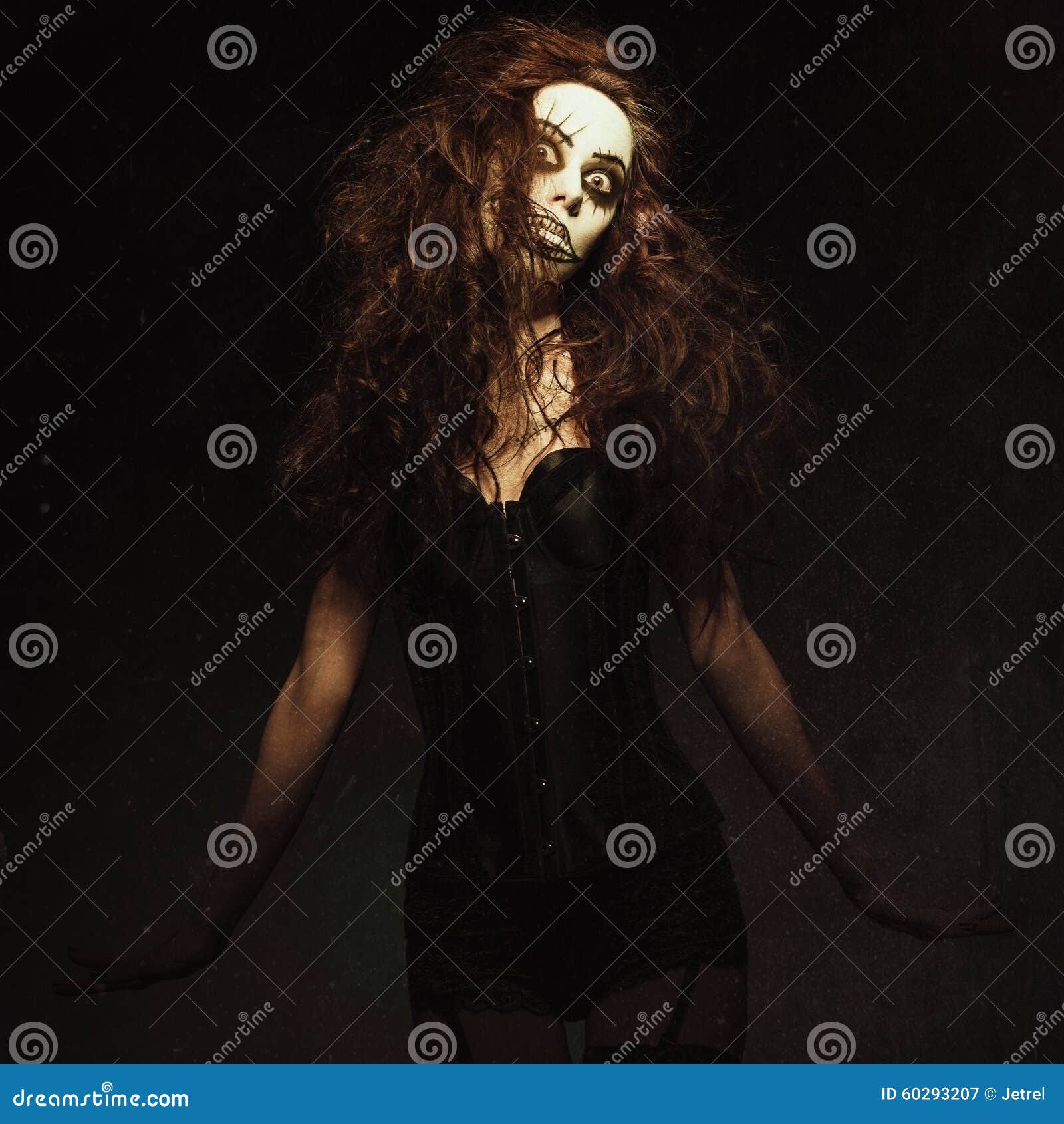 Young Woman in the Image of Sad Gothic Freak Clown. Grunge Texture ...