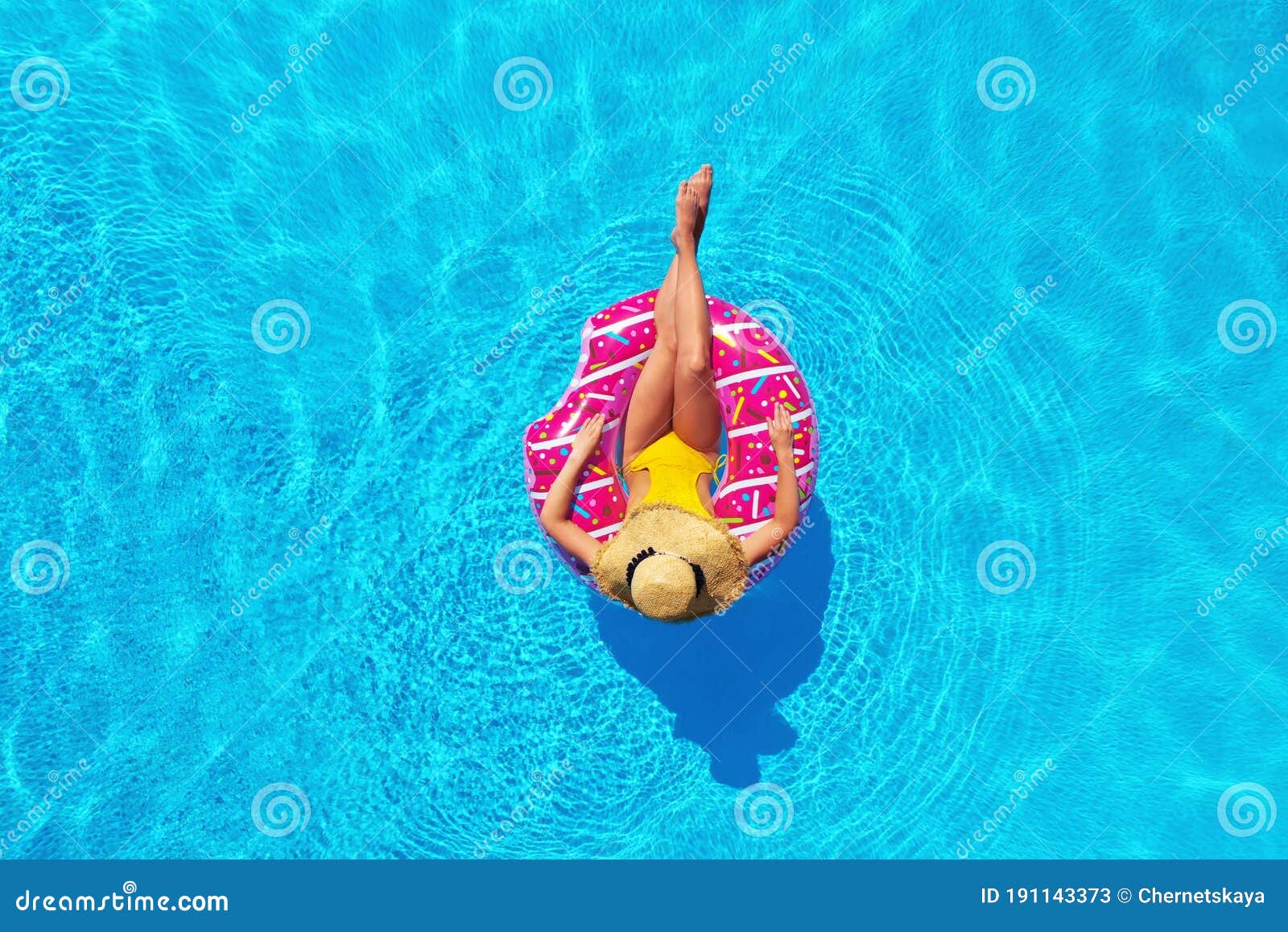 Young Woman with Inflatable Ring in Swimming Pool Stock Image - Image ...