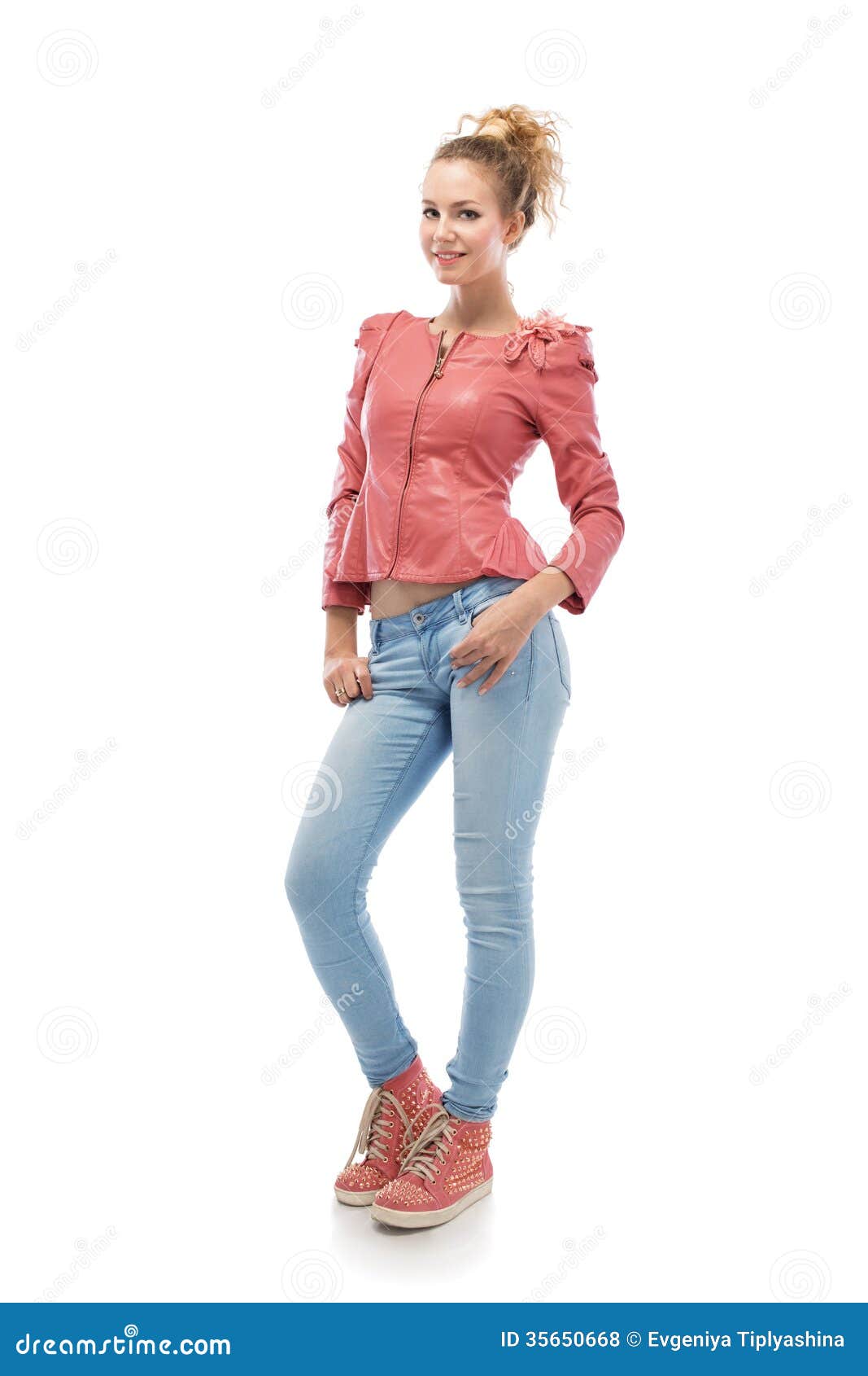 Young woman in jeans stock photo. Image of stand, jeans 35650668