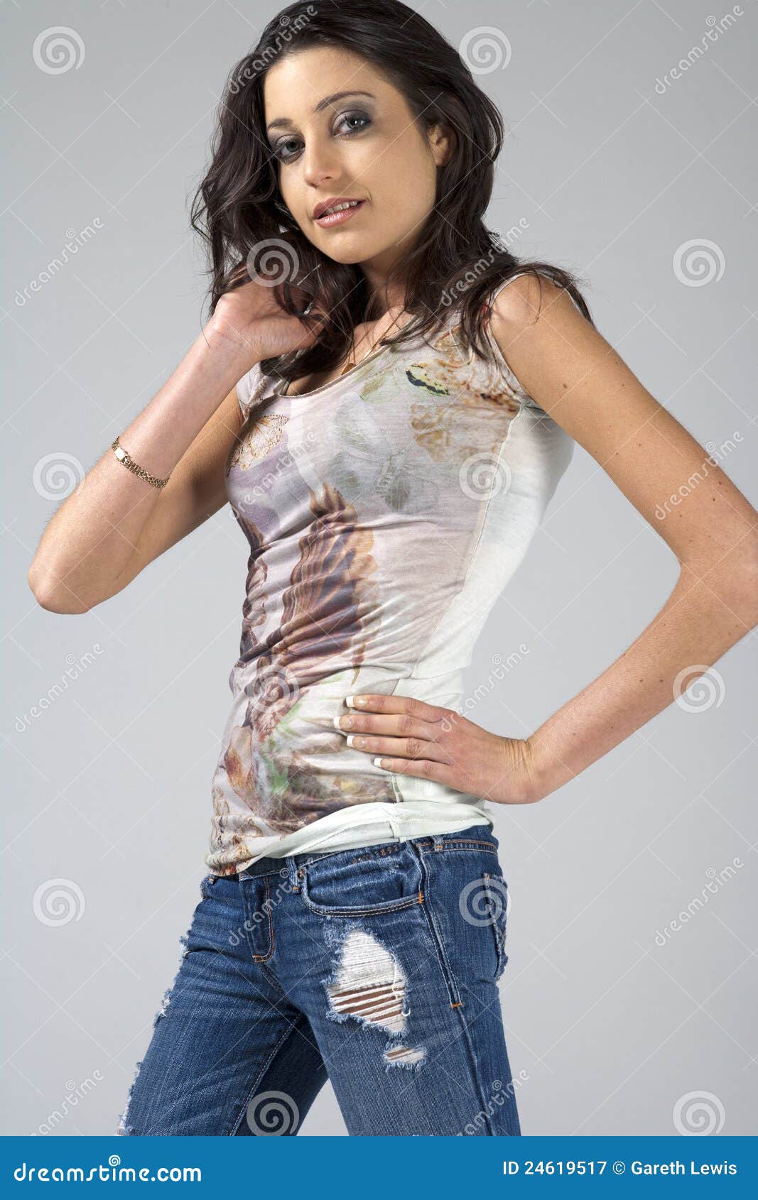 Young Woman in Jeans and White Shirt Stock Image - Image of beautiful ...