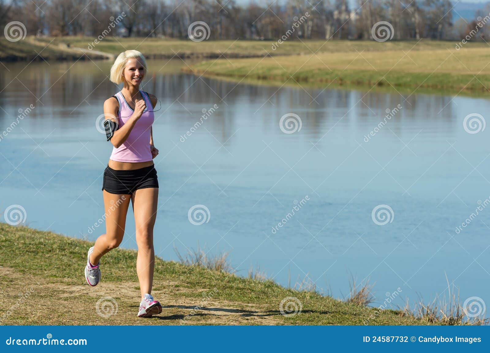 Young Woman Jogging Water Park in Summer Stock Photo Image of leisure