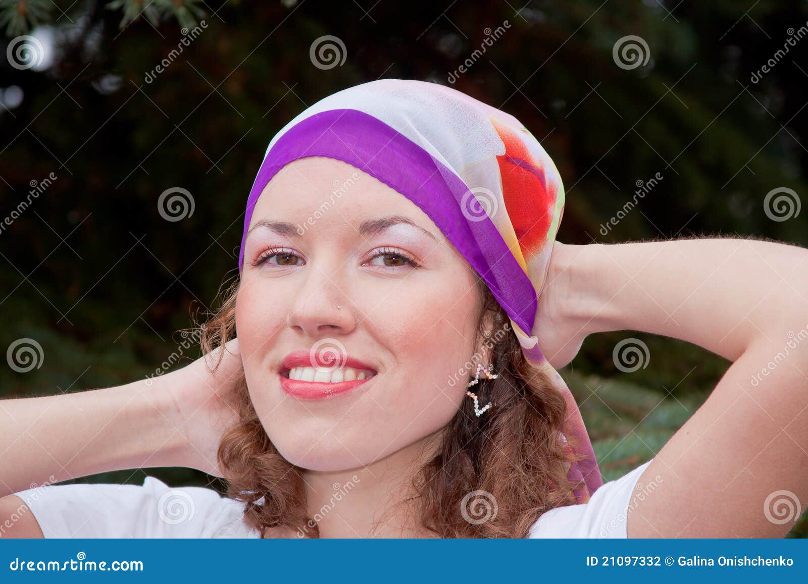Young Woman with a Kerchief on Her Head Stock Photo Image of