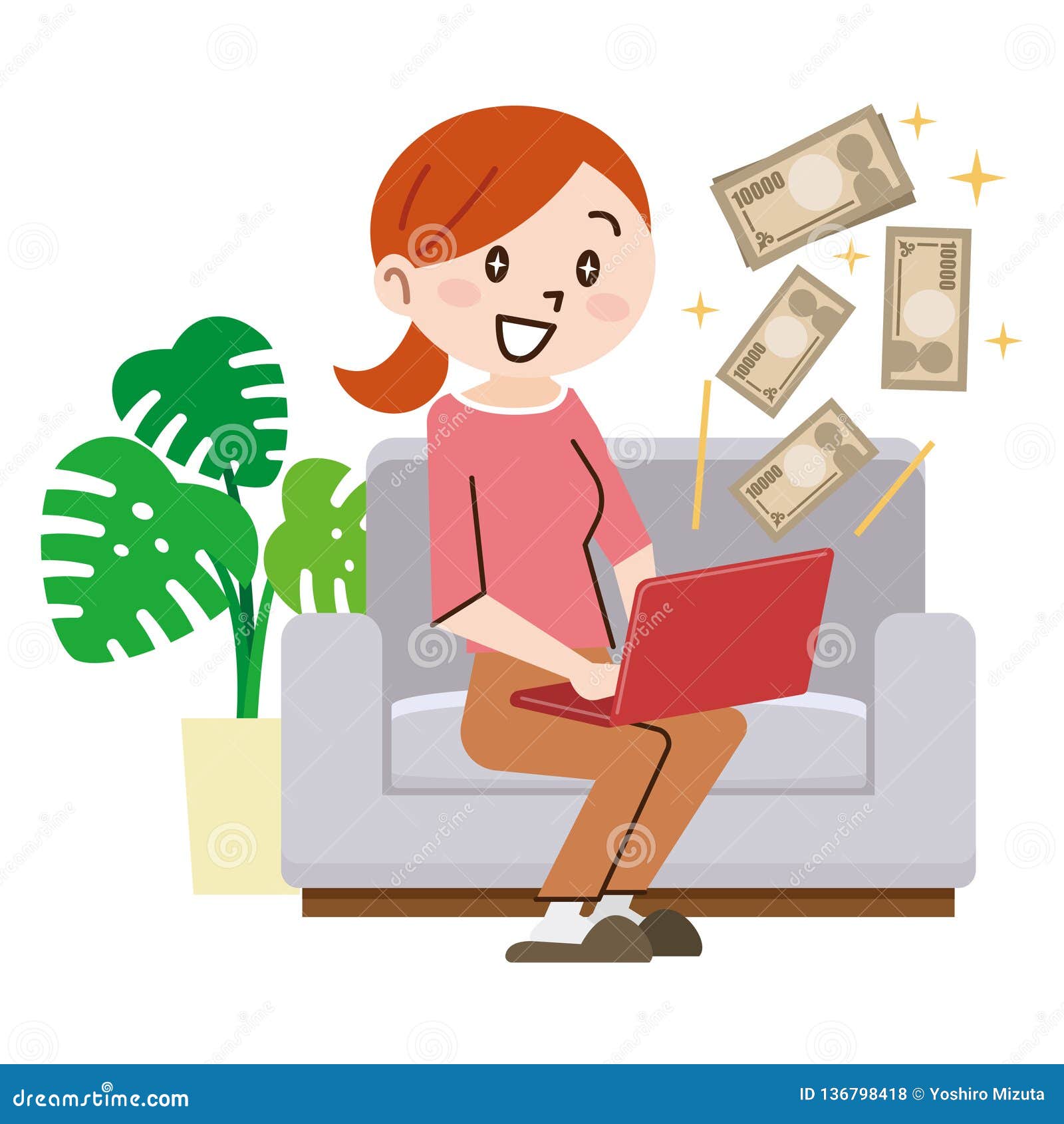 Young Woman with Laptop and Money in Great Online Business Stock Vector -  Illustration of vector, female: 136798418