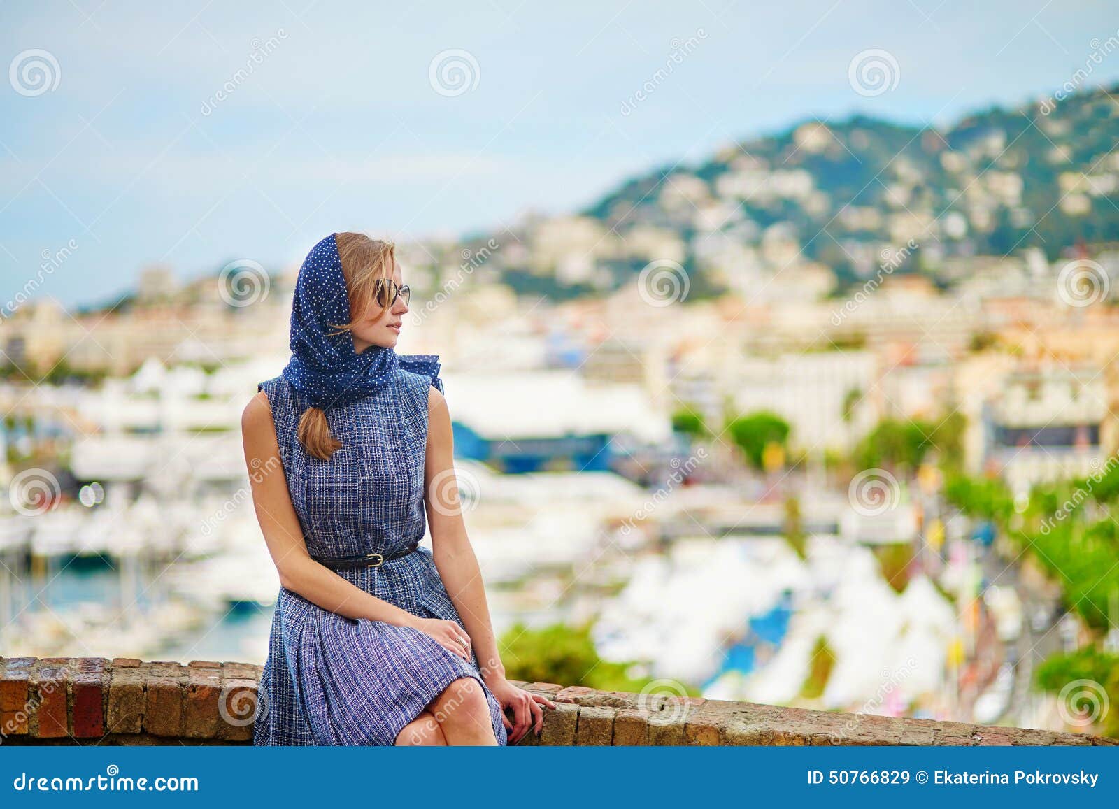 young woman on le suquet hill in cannes, france