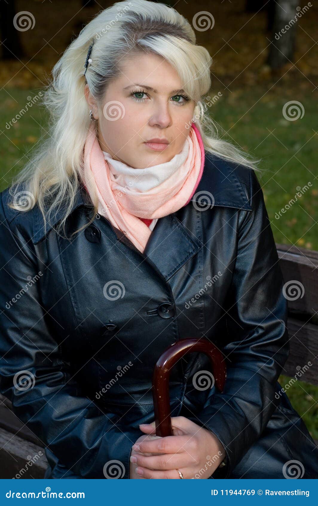 Young Woman in a Leather Coat Stock Image Image of tree, leather