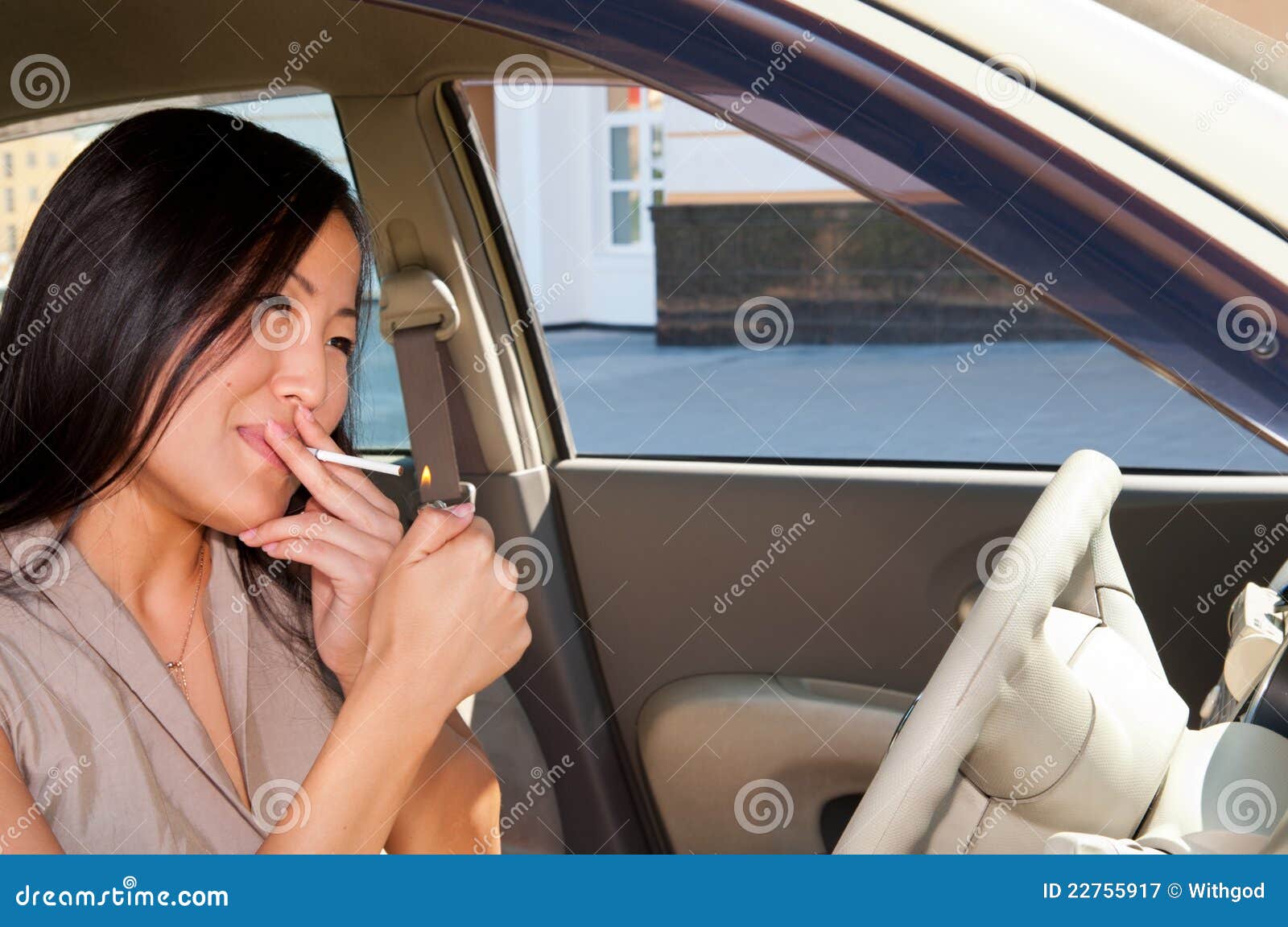 Young Woman Lights a Cigarette Stock Image Image of open, addiction