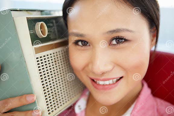 Young Woman Listening To Radio Stock Image Image Of Happy Fashioned