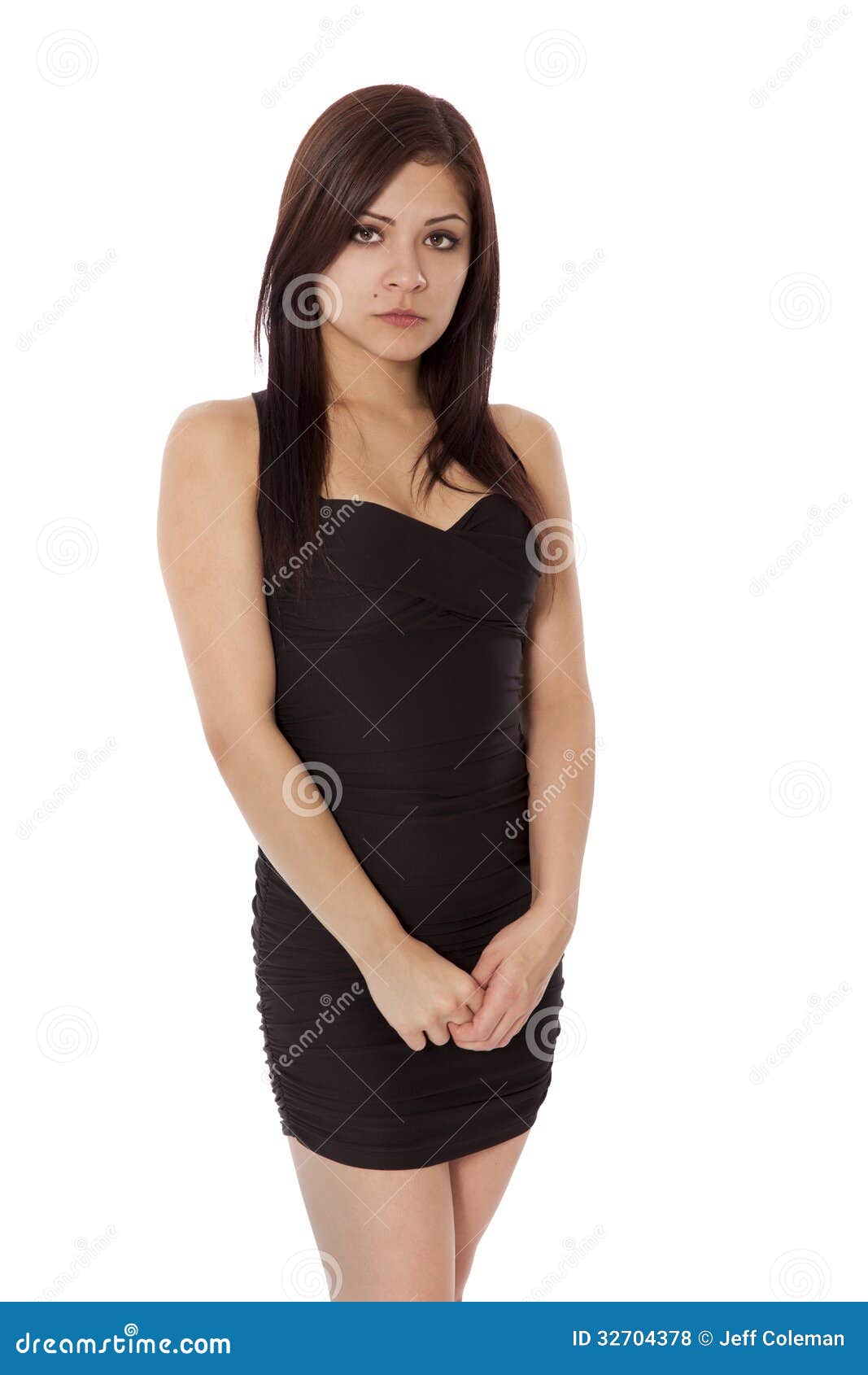 Young Woman in a Little Black Dress is Sad. Stock Photo - Image of ...