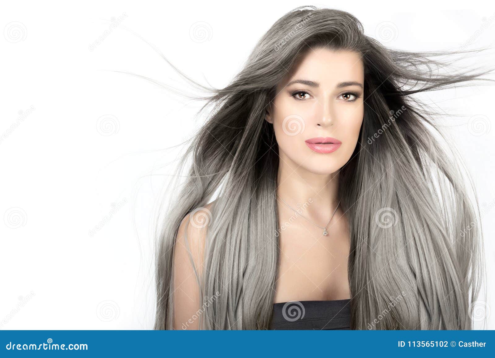 Young Woman with Long Trendy Silver Hair Stock Photo - Image of cosmetics,  beauty: 113565102