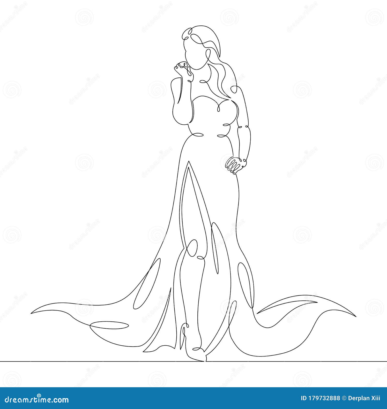 Young Woman with Luxurious Hair in a Long Dress Stock Vector ...