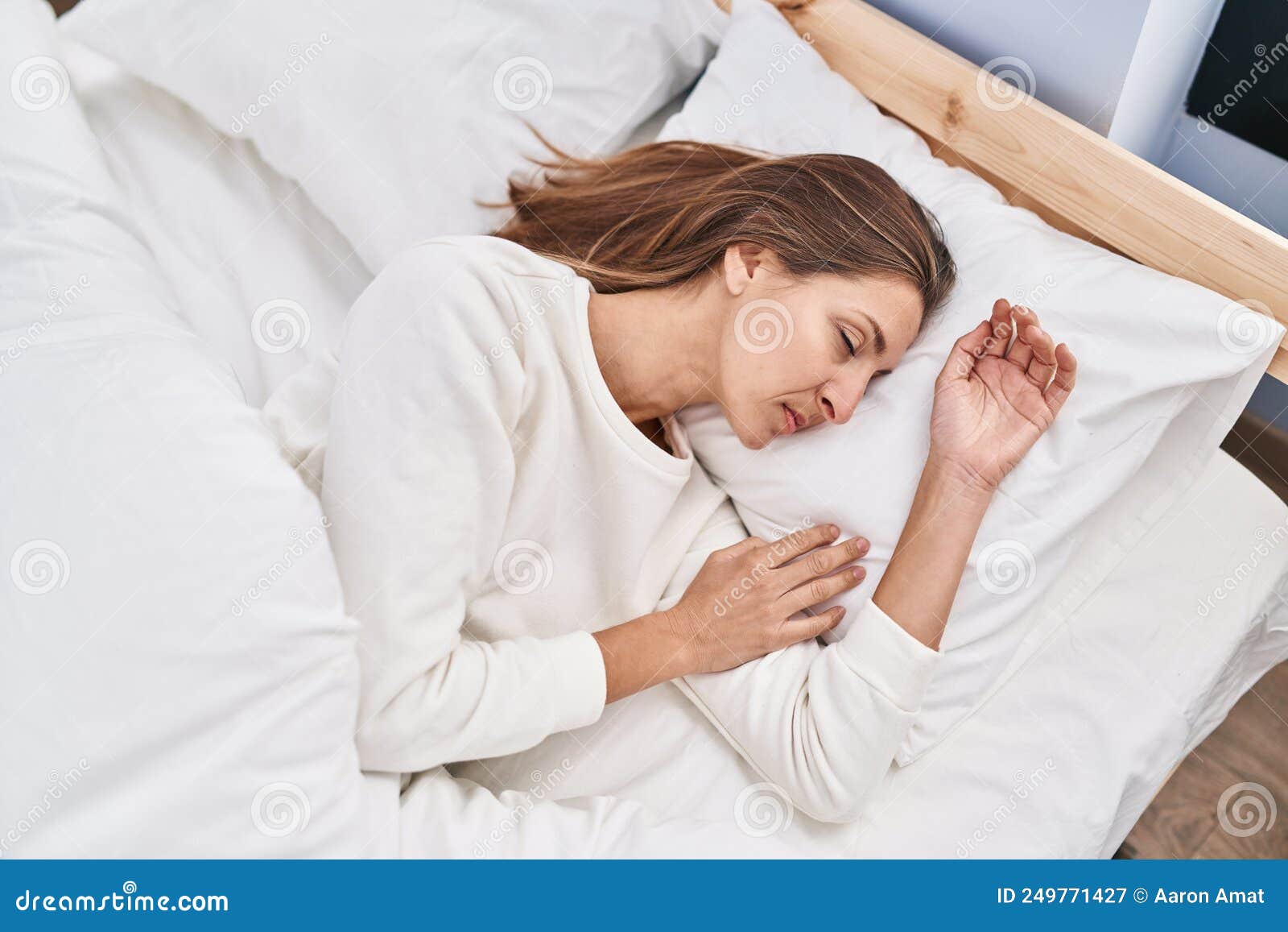 Young Woman Lying on Bed Sleeping at Bedroom Stock Image Image of