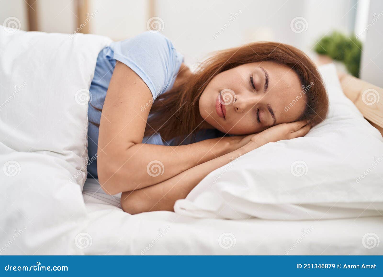Young Woman Lying on Bed Sleeping at Bedroom Stock Image Image of cozy, beautiful 251346879