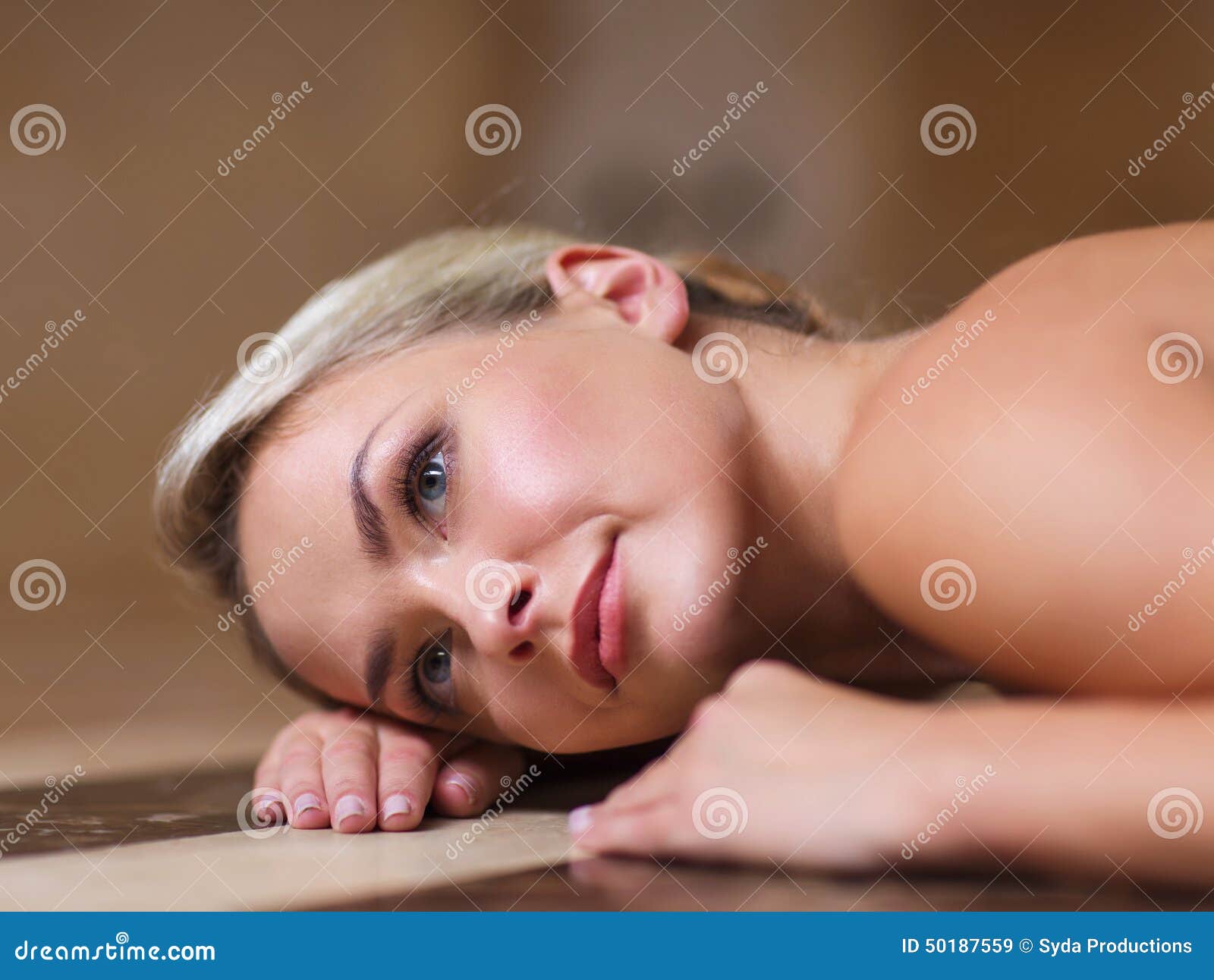 Young Woman Lying On Hammam Table In Turkish Bath Stock Imag